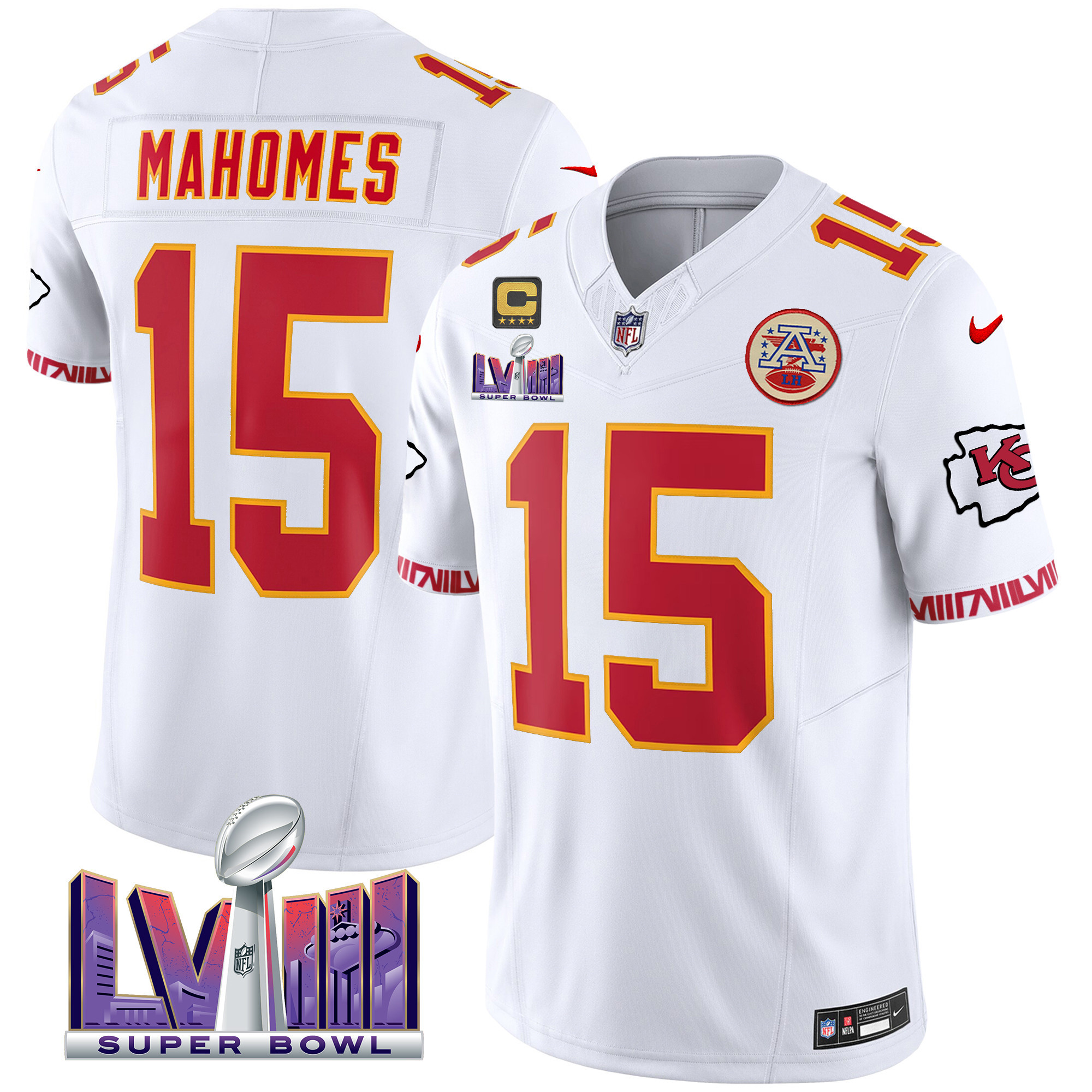 Patrick Mahomes Men's Kansas City Chiefs Super Bowl LVIII Pattern Vapor White Jersey - All Stitched 