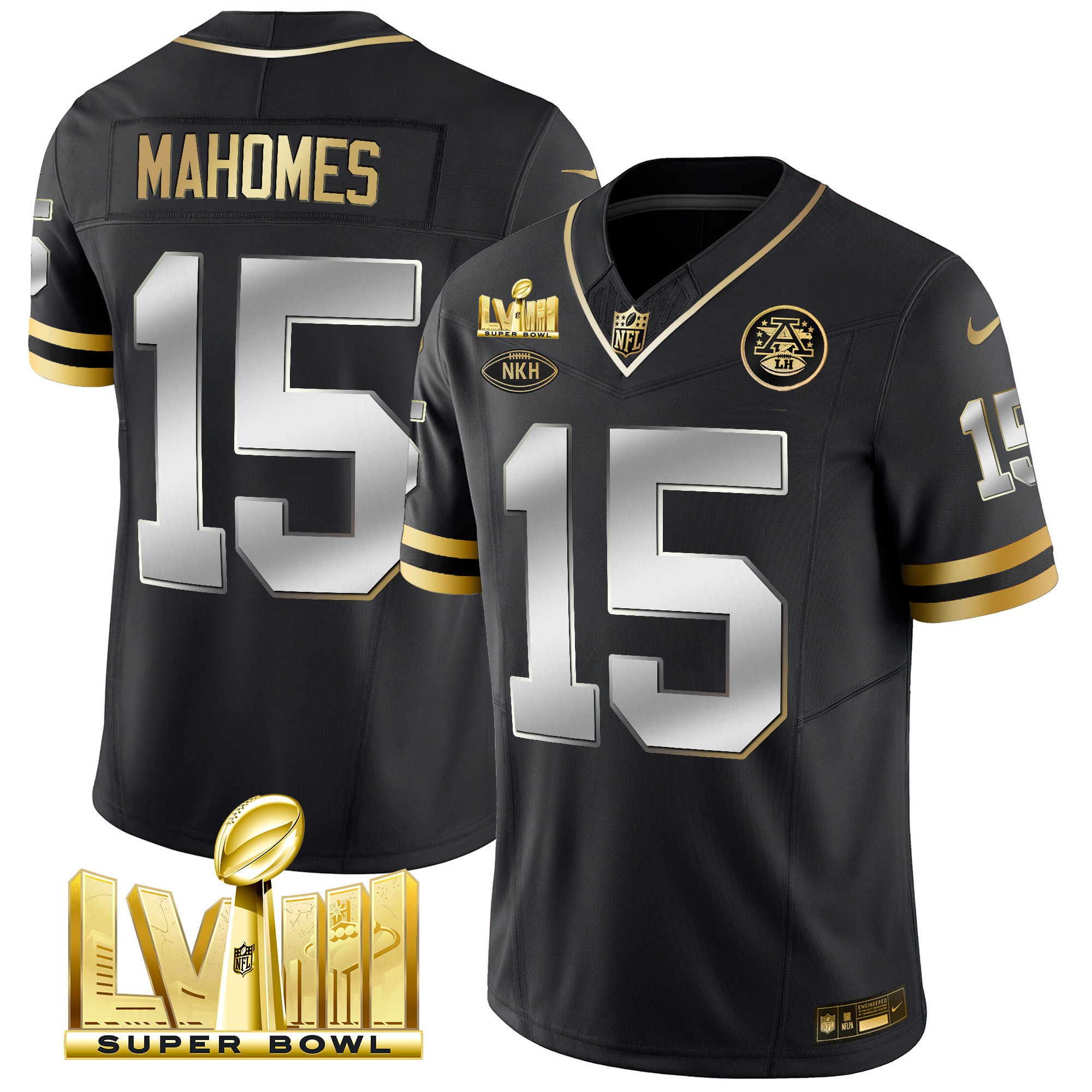 Patrick Mahomes Men's Kansas City Chiefs Throwback Super Bowl LVIII Vapor Black Limited Jersey - All Stitched 