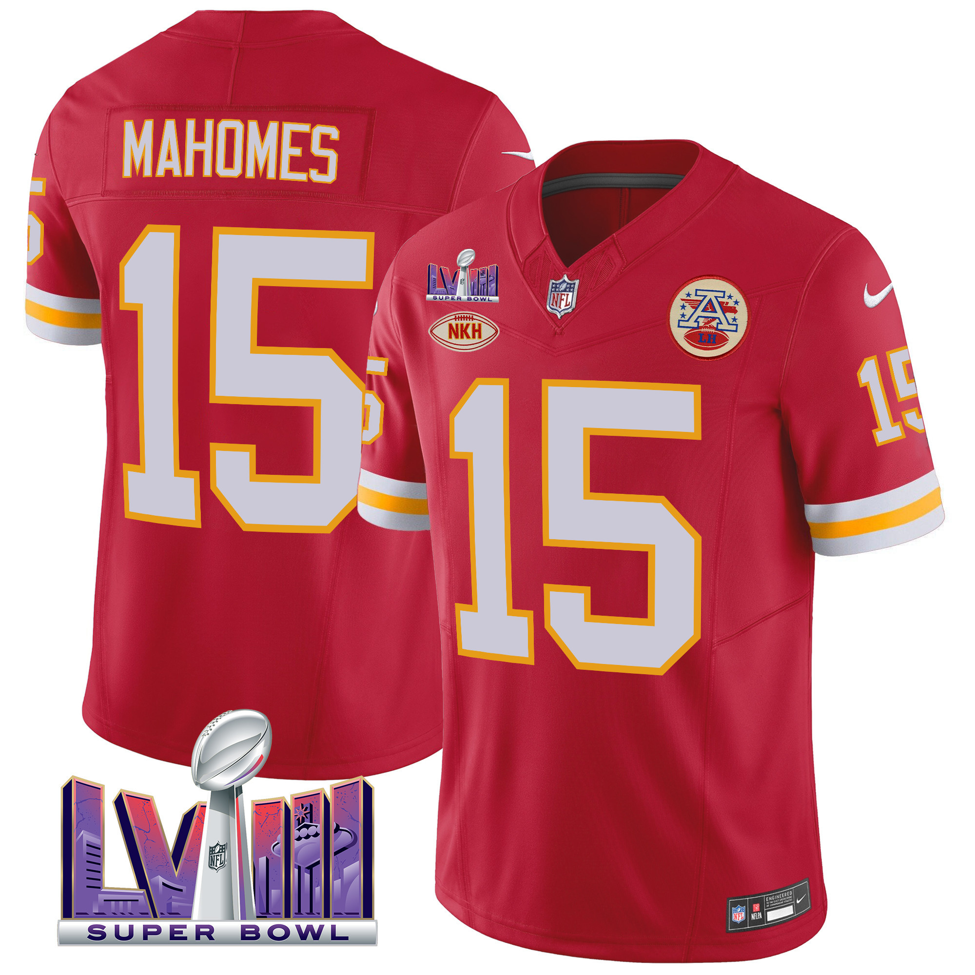 Patrick Mahomes Men's Kansas City Chiefs Throwback Super Bowl LVIII Vapor Red Jersey - All Stitched 