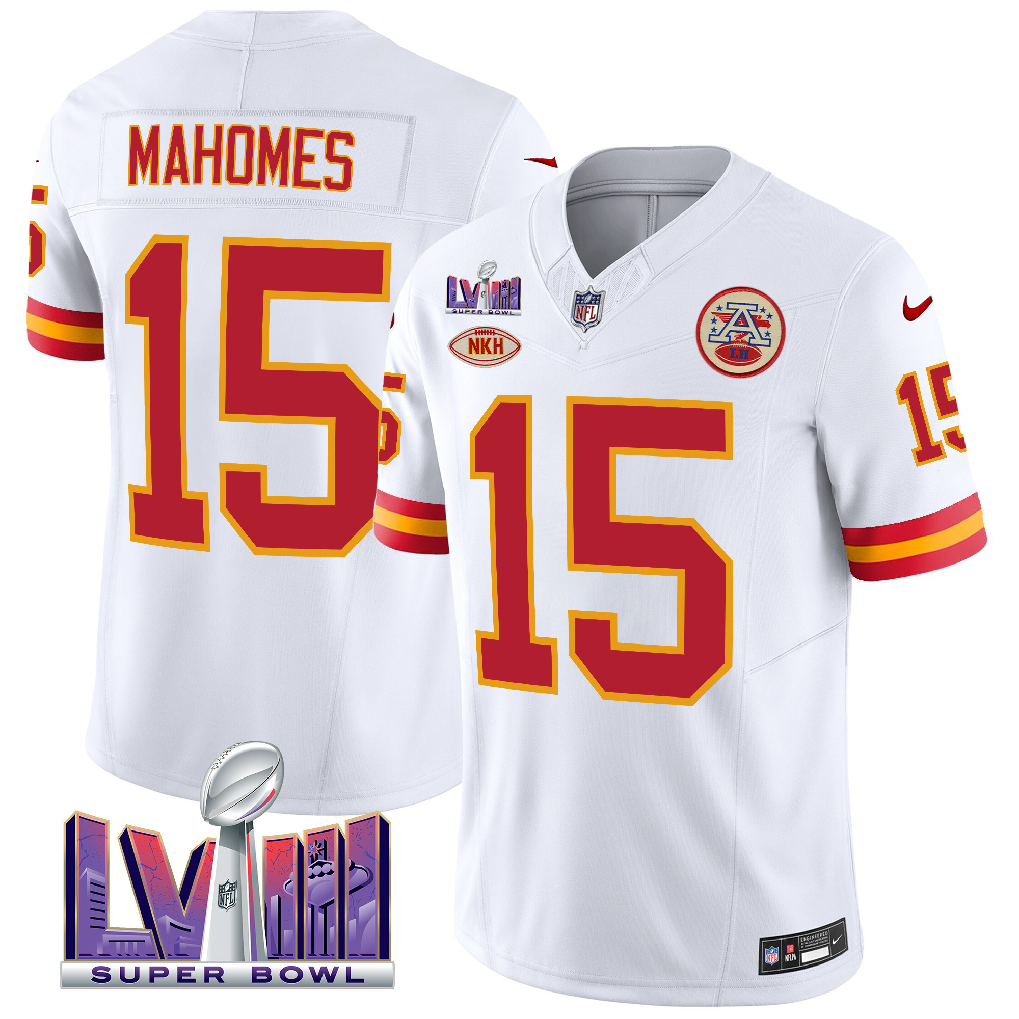 Patrick Mahomes Men's Kansas City Chiefs Throwback Super Bowl LVIII Vapor White Jersey - All Stitched 