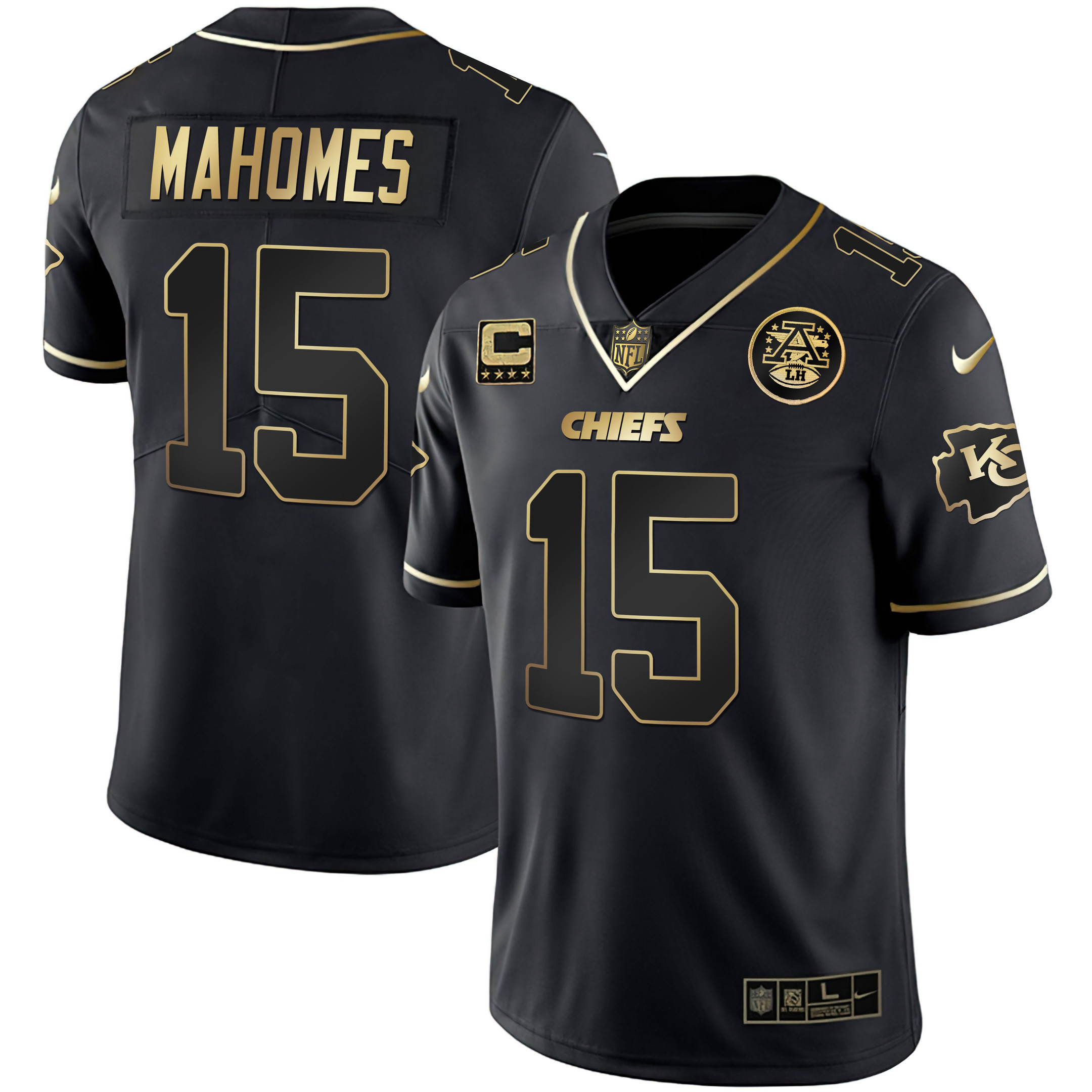 Patrick Mahomes Men's Kansas City Chiefs White Gold & Black Gold Black Gold Jersey - All Stitched 