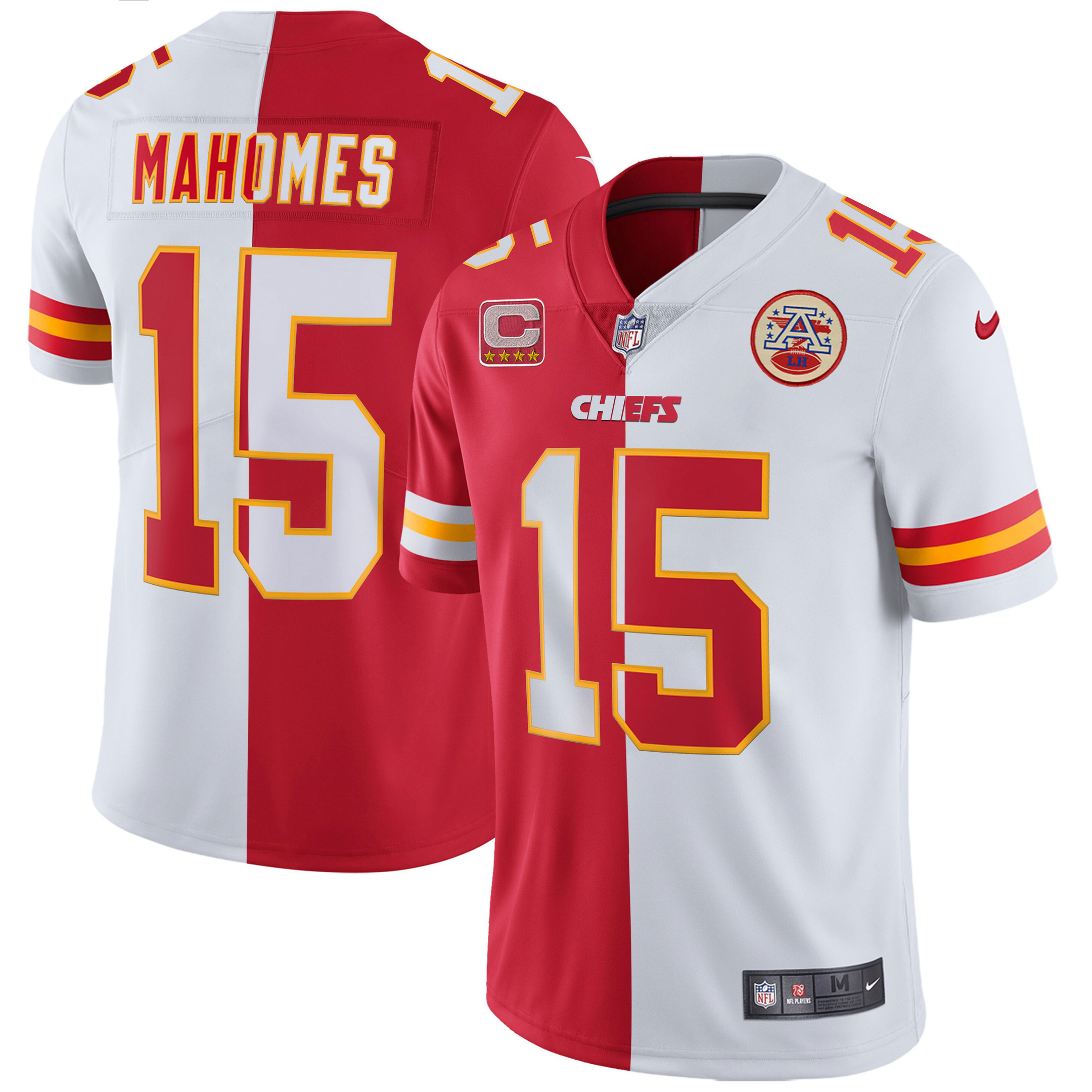 Patrick Mahomes Men's Kansas City Chiefs White Gold & Black Gold Split Jersey - All Stitched 