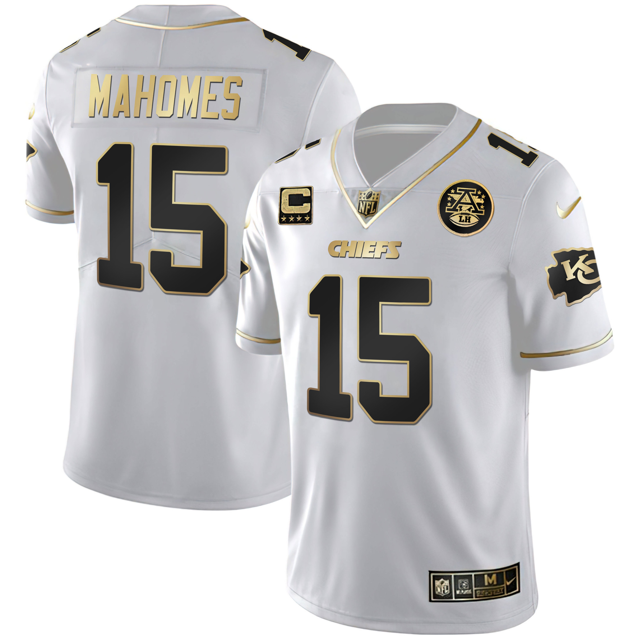 Patrick Mahomes Men's Kansas City Chiefs White Gold & Black Gold White Gold Jersey - All Stitched 