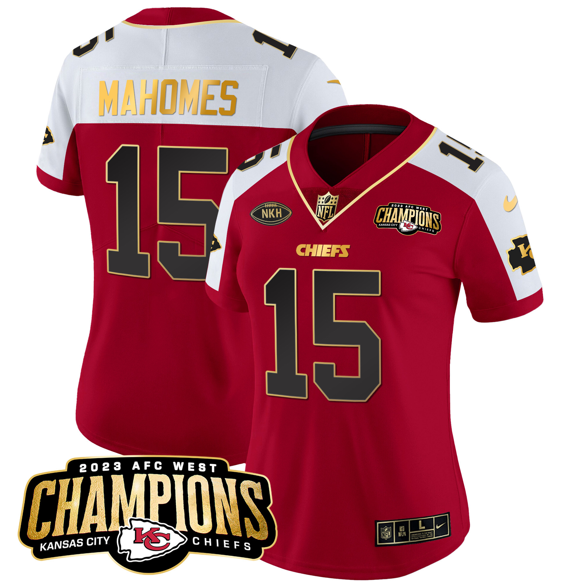 Patrick Mahomes Women's Kansas City Chiefs 2023 AFC West Champions Patch Vapor Limited Red Alternate Jersey - All Stitched 