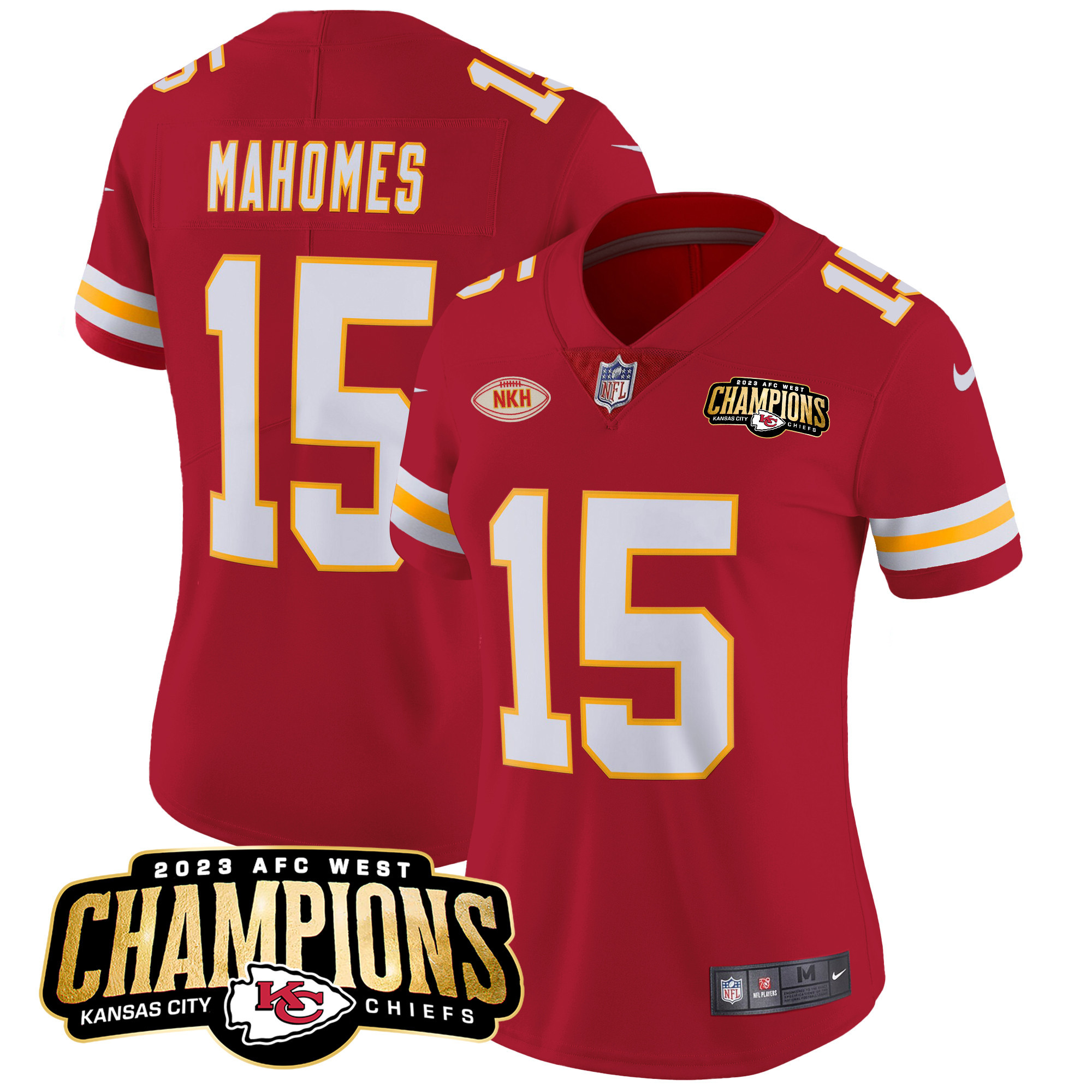 Patrick Mahomes Women's Kansas City Chiefs 2023 AFC West Champions Patch Vapor Limited Red Jersey - All Stitched 