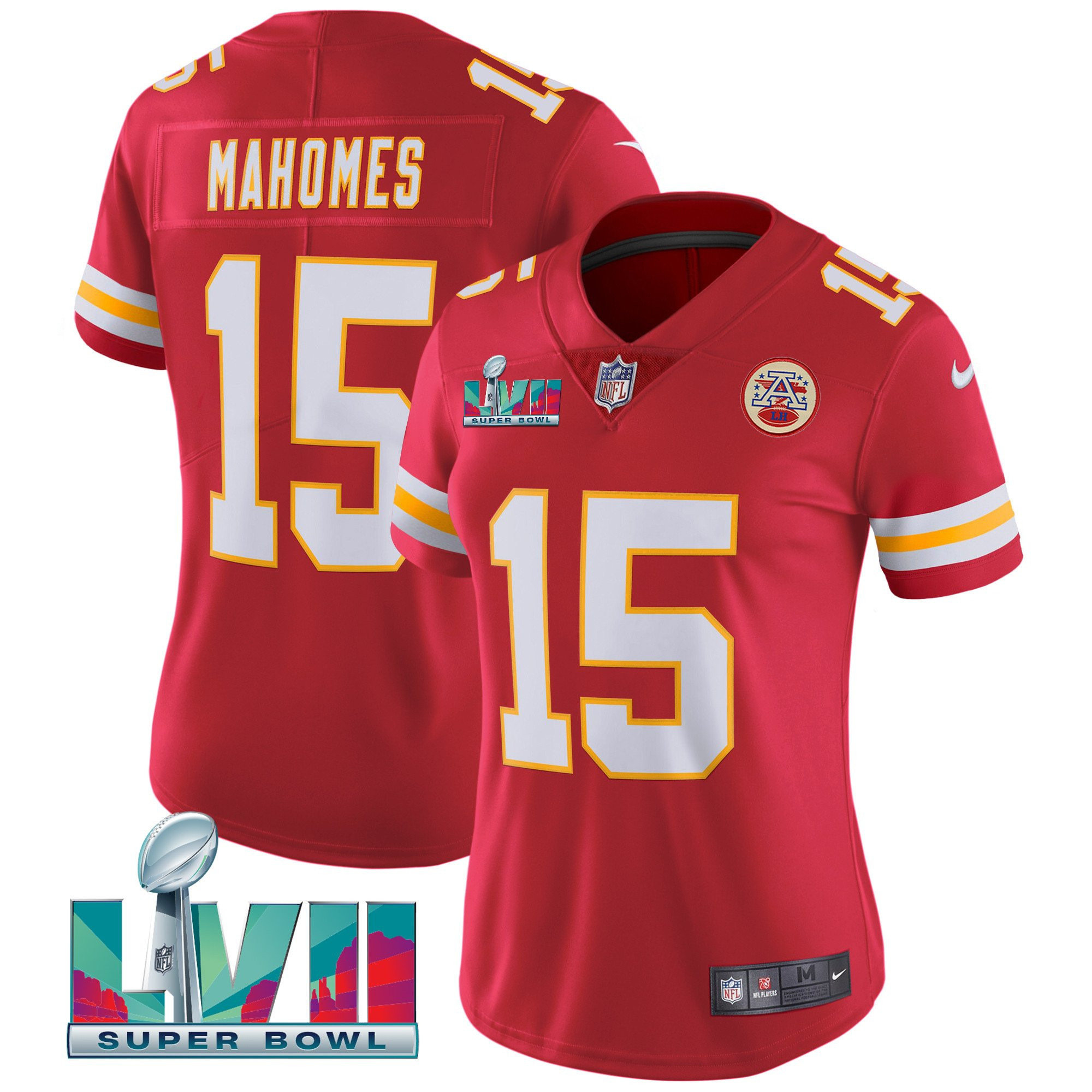Patrick Mahomes Women's Kansas City Chiefs Super Bowl LVII Red Gold Vapor Red Jersey - All Stitched 
