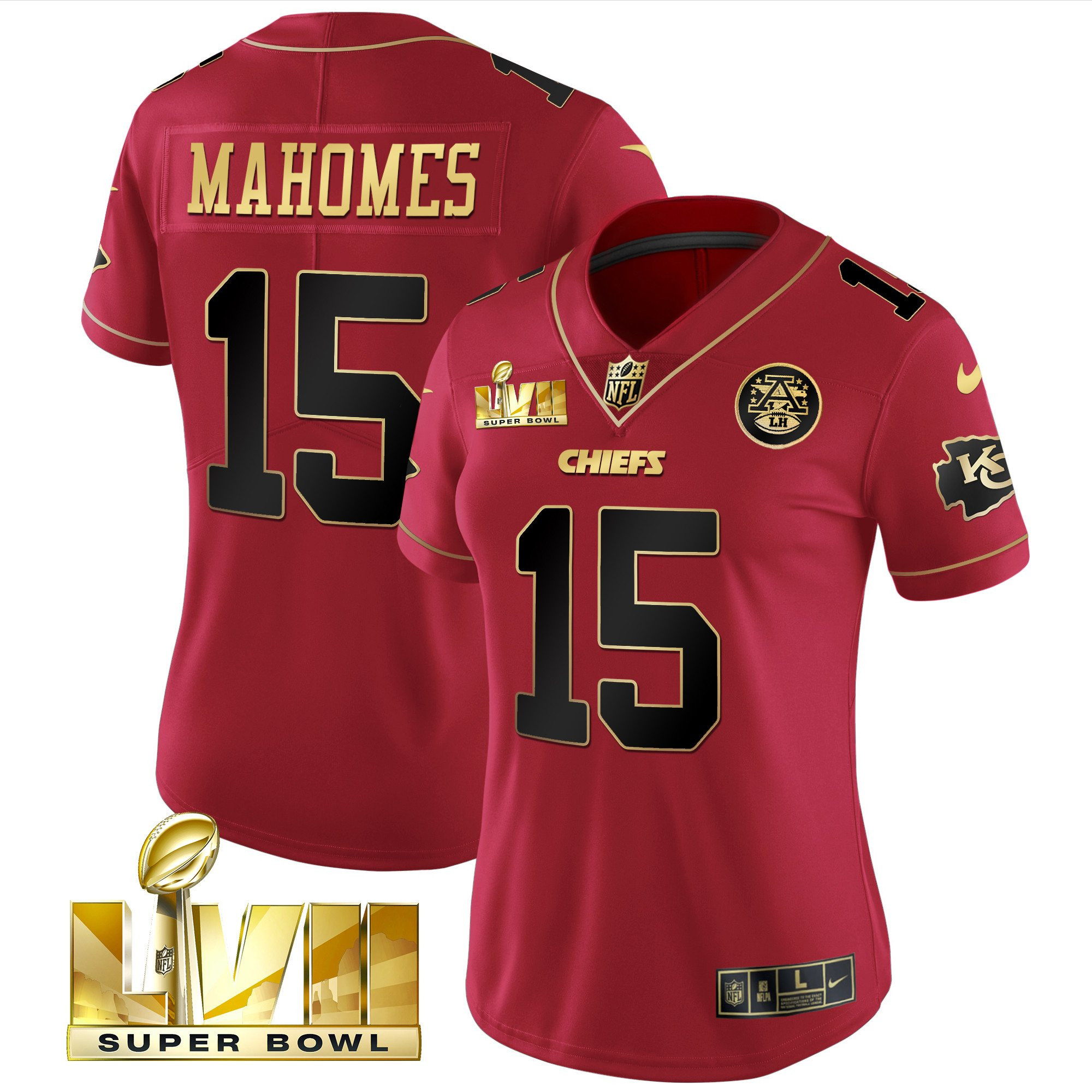 Patrick Mahomes Women's Kansas City Chiefs Super Bowl LVII Red Gold Vapor Red Special Jersey - All Stitched 
