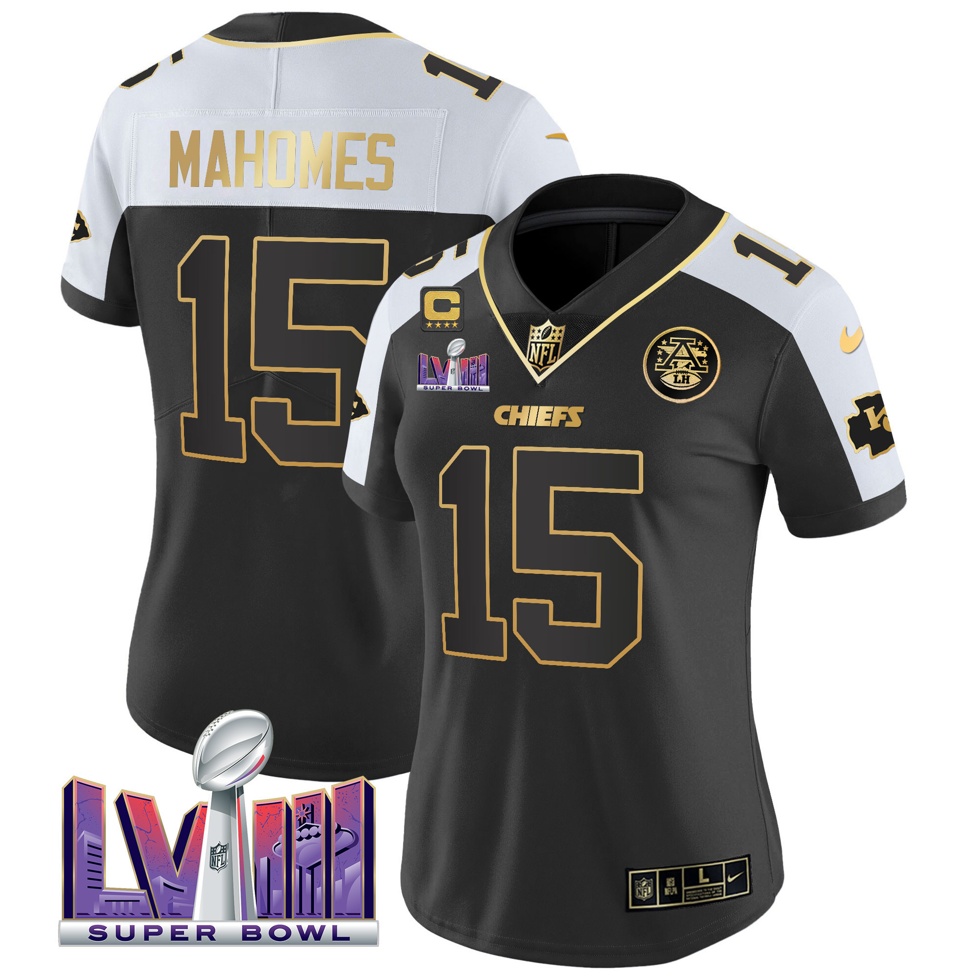 Patrick Mahomes Women's Kansas City Chiefs Super Bowl LVIII Patch Vapor Alternate Jersey - All Stitched 