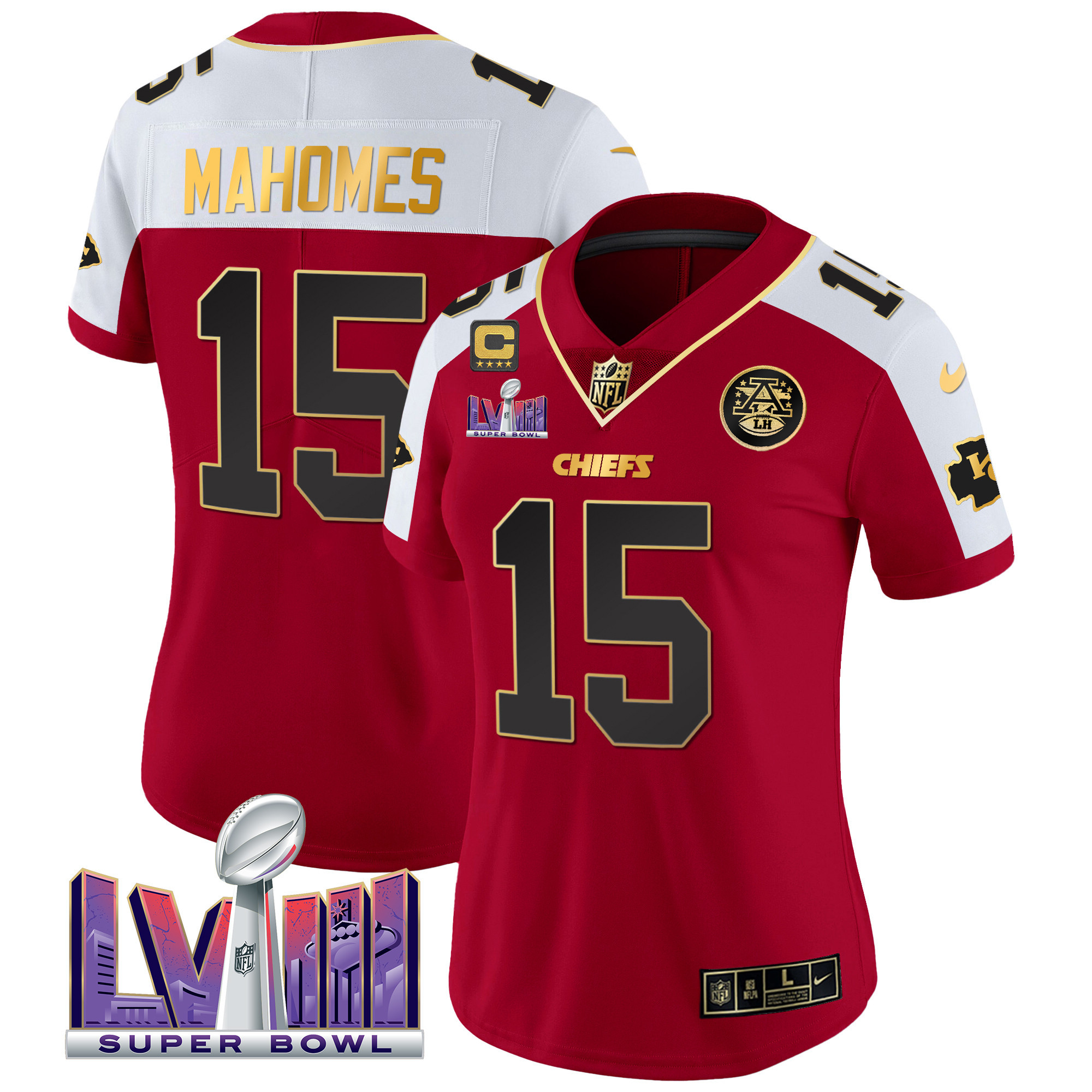 Patrick Mahomes Women's Kansas City Chiefs Super Bowl LVIII Patch Vapor Red Alternate Jersey - All Stitched 