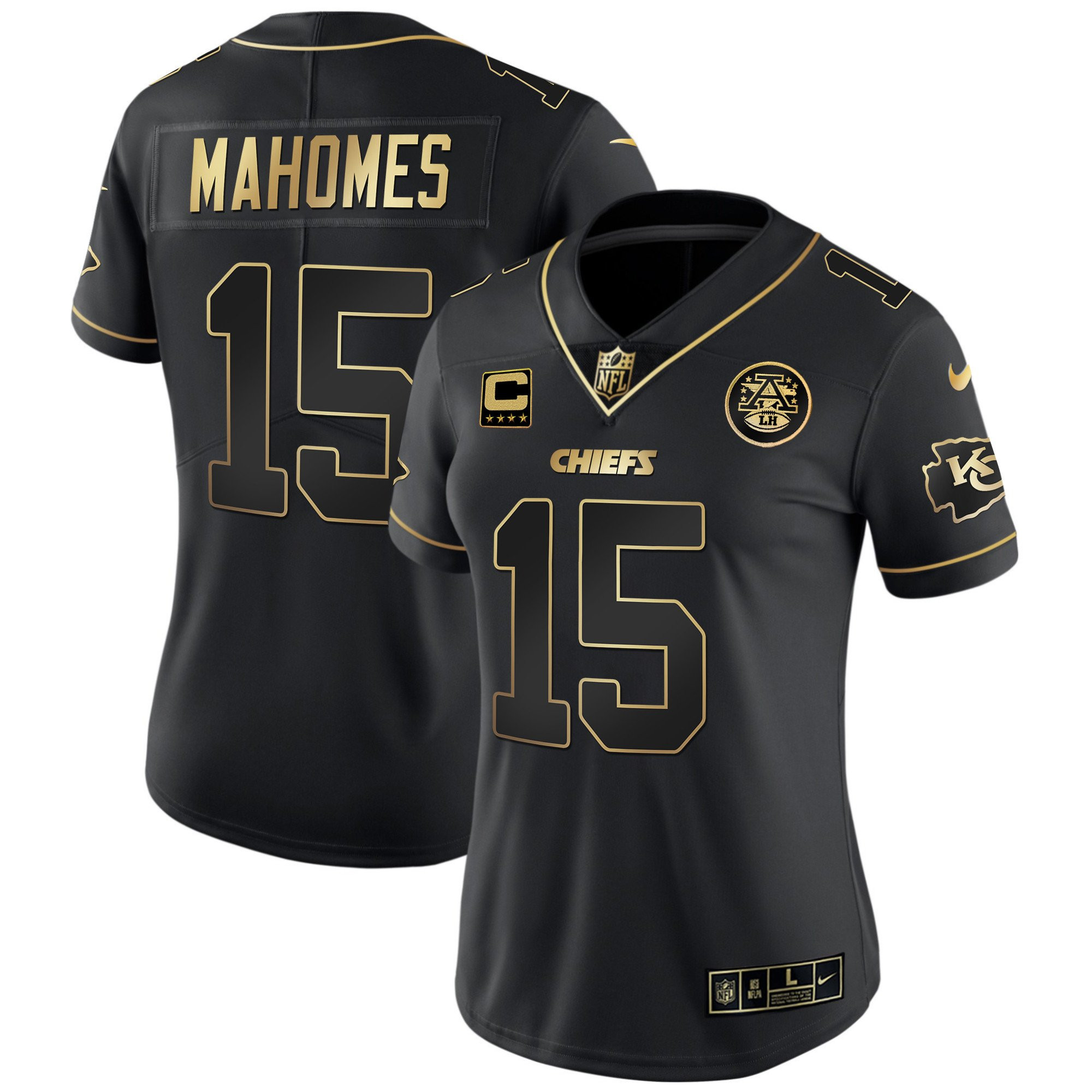 Patrick Mahomes Women's Kansas City Chiefs White Gold & Black Gold Black Gold Jersey - All Stitched 