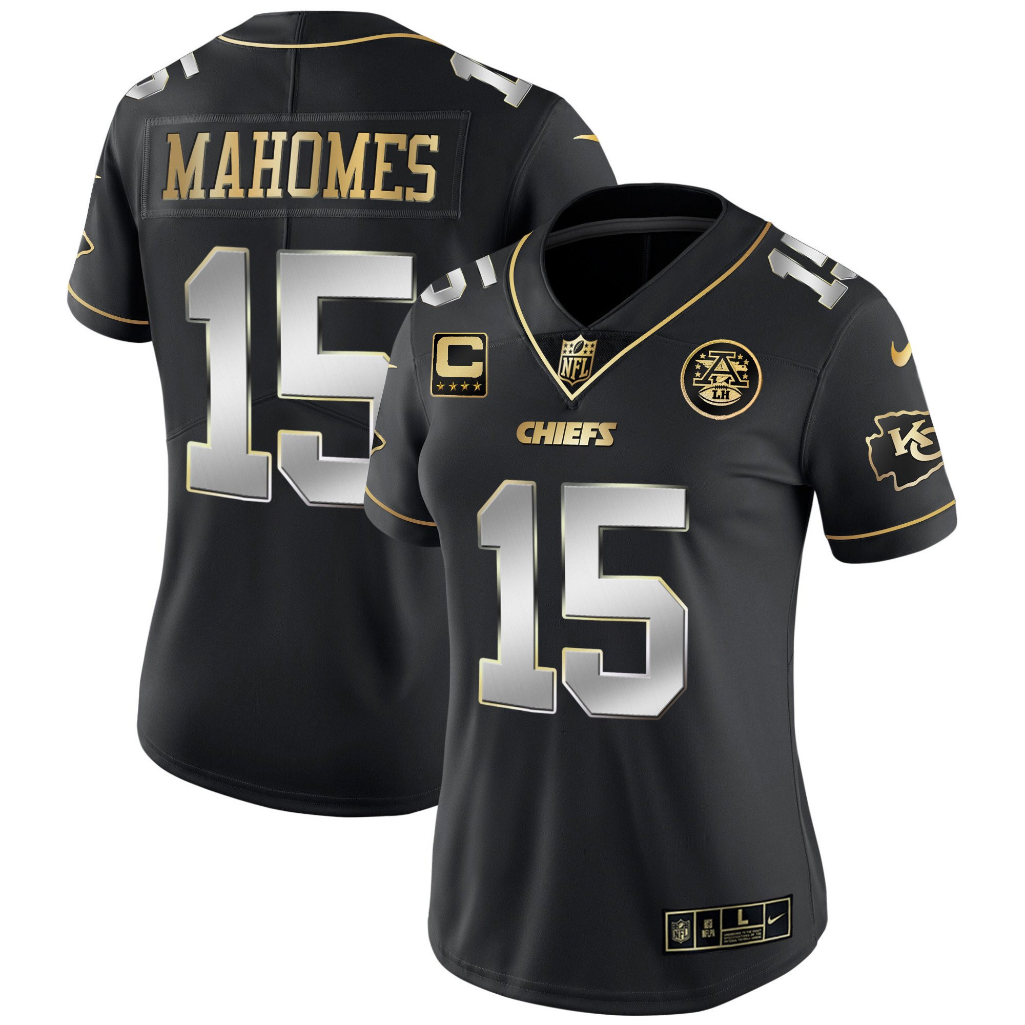 Patrick Mahomes Women's Kansas City Chiefs White Gold & Black Gold Black Limited Jersey - All Stitched 