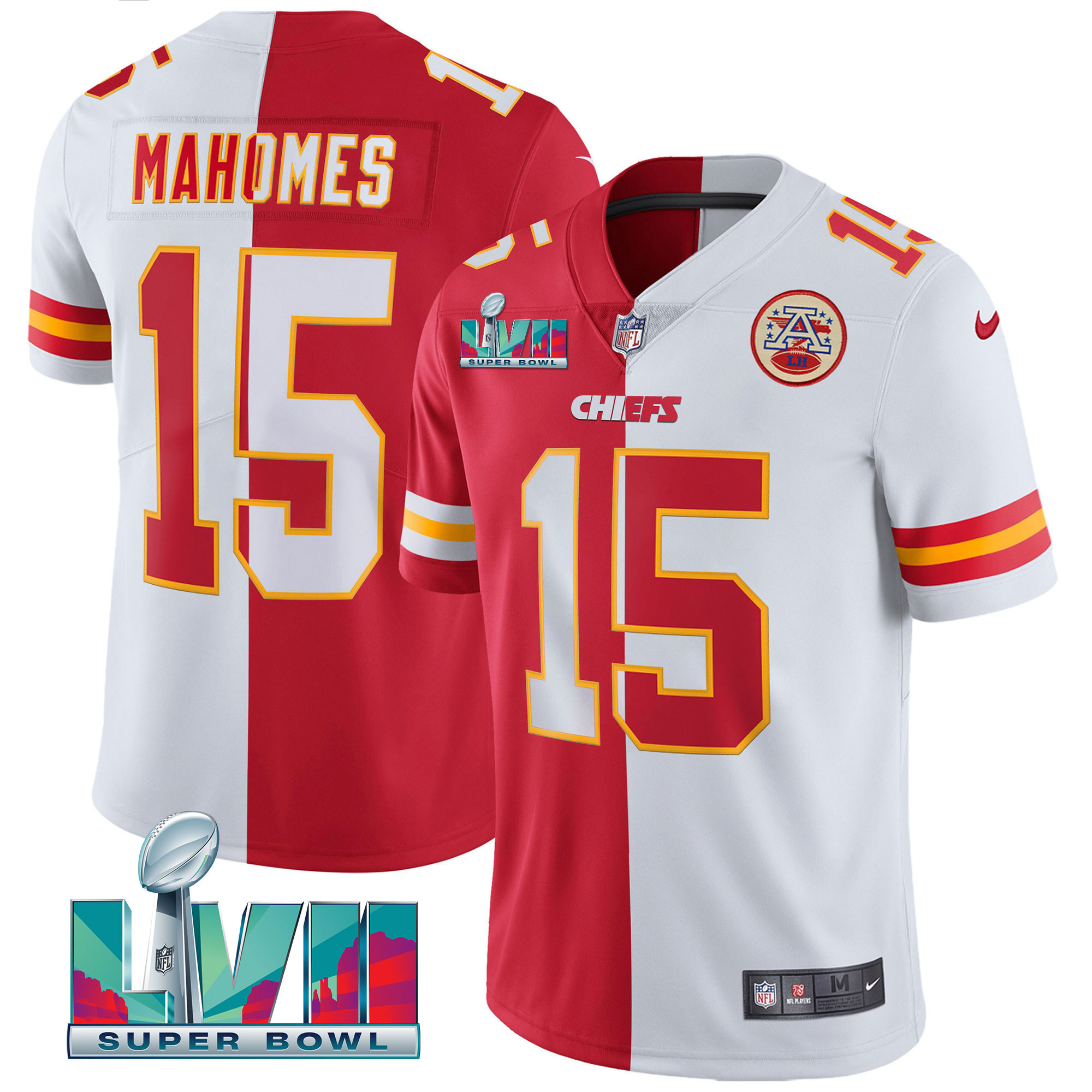 Patrick Mahomes Youth's Kansas City Chiefs Super Bowl Vapor Gold Split Jersey - All Stitched 