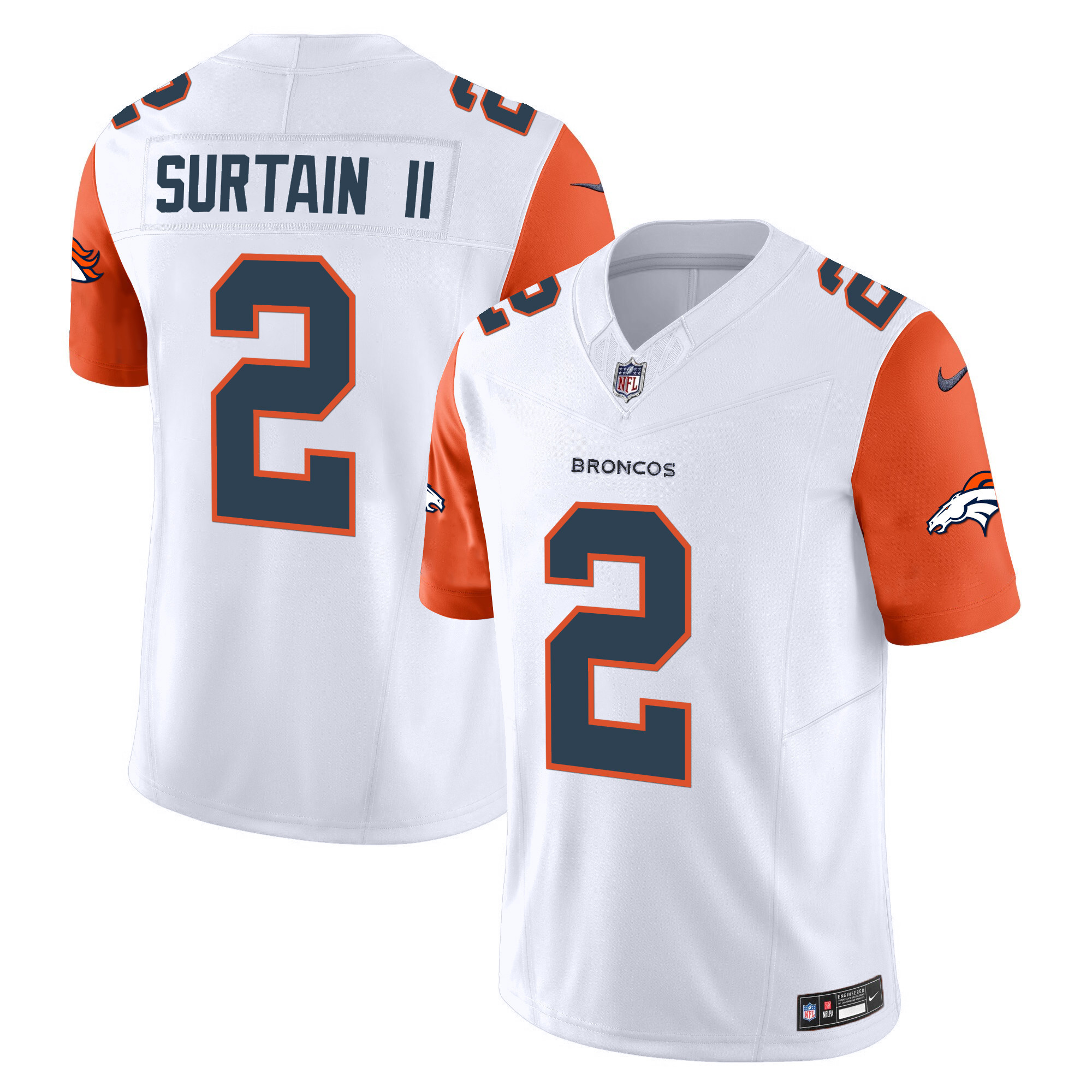 Patrick Surtain II Men's Denver Broncos Vapor Limited Orange Sleeves Jersey - All Stitched 