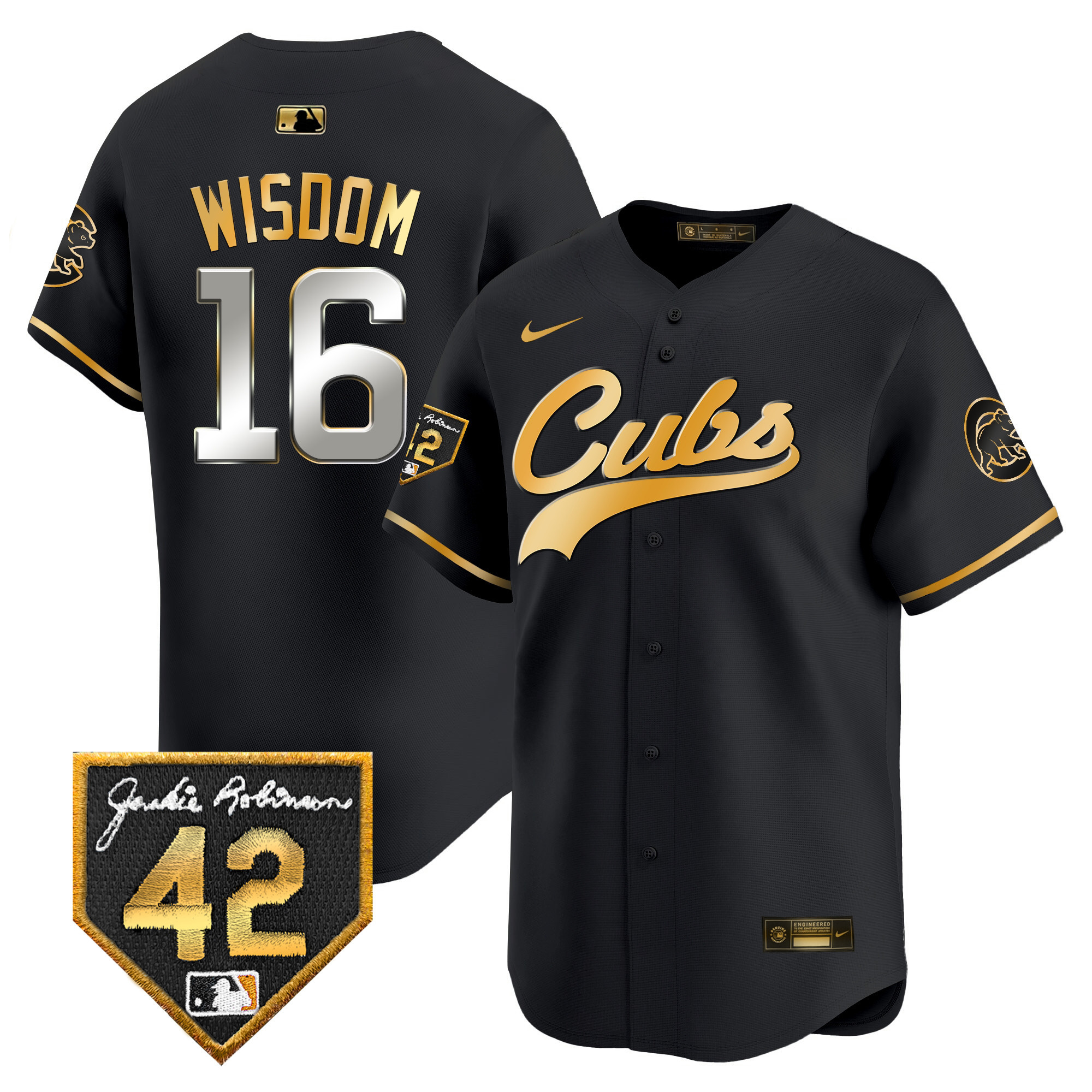 Patrick Wisdom Men's Chicago Cubs 2024 Jackie Robinson Patch Vapor Premier Limited Black Gold Jersey - All Stitched