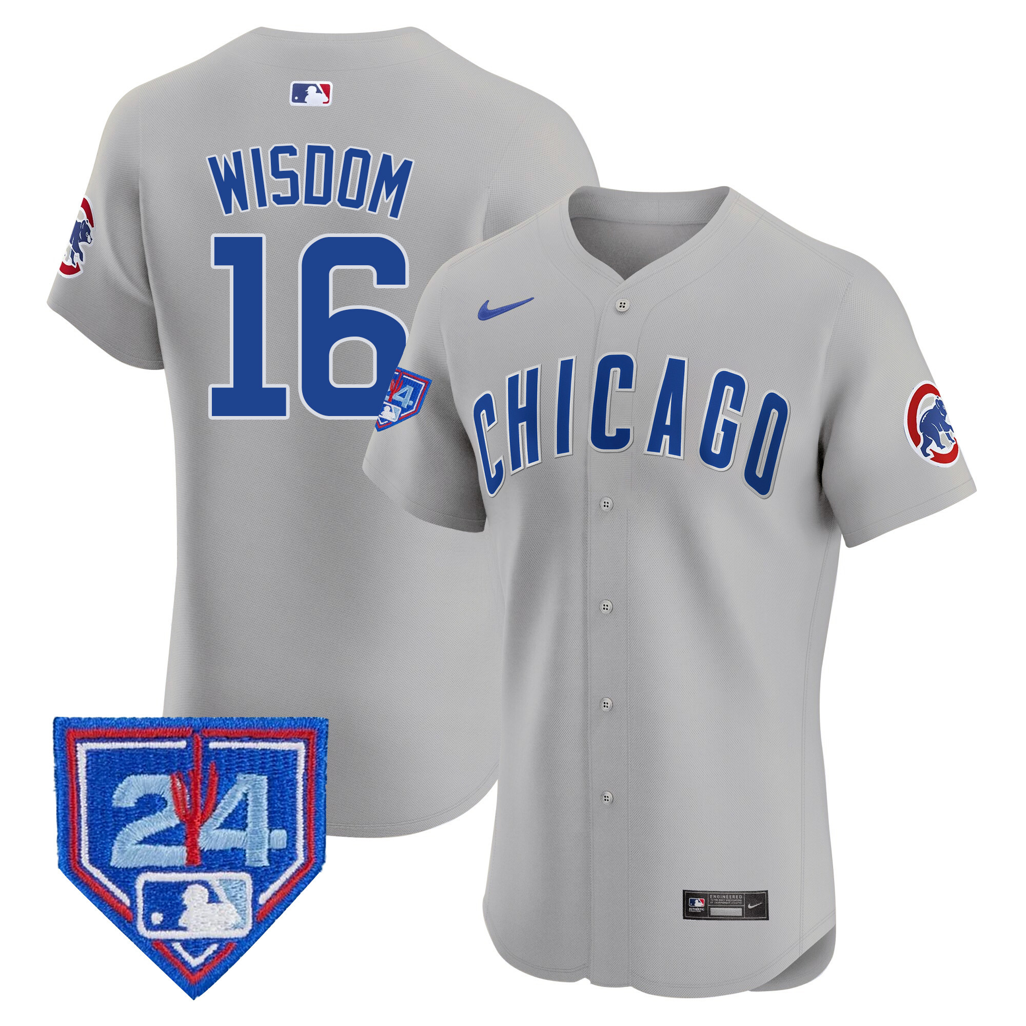 Patrick Wisdom Men's Chicago Cubs 2024 Spring Training Patch Vapor Premier Elite V2 Gray Road Jersey - All Stitched