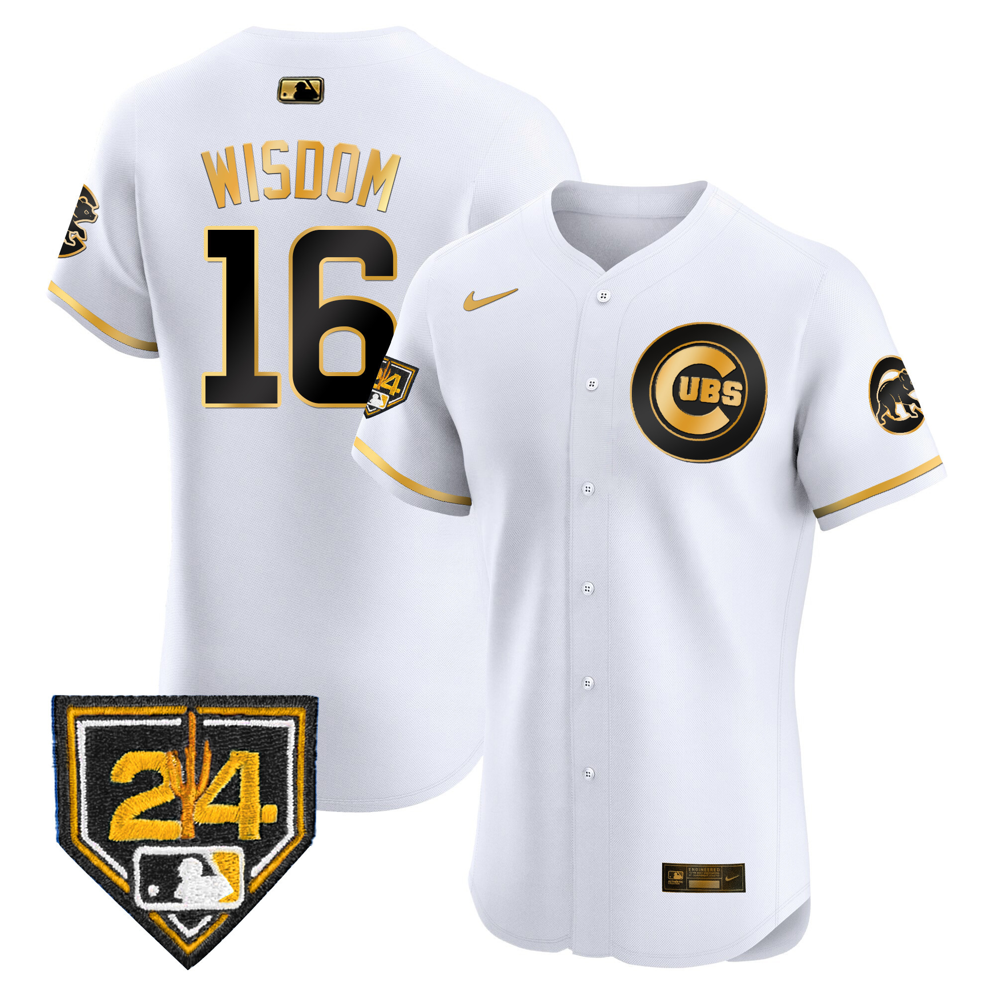 Patrick Wisdom Men's Chicago Cubs 2024 Spring Training Patch Vapor Premier Elite V2 White Gold Jersey - All Stitched