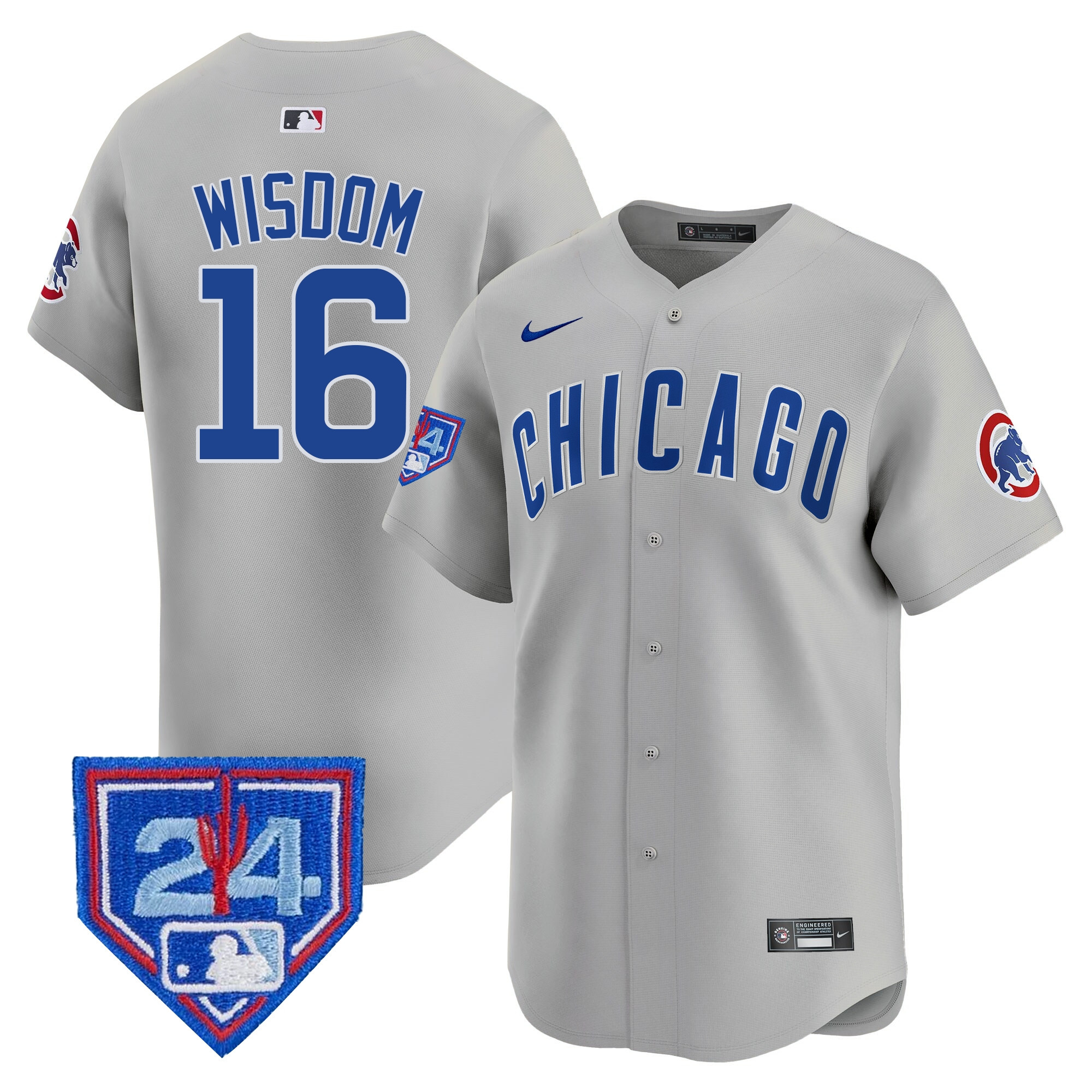 Patrick Wisdom Men's Chicago Cubs 2024 Spring Training Patch Vapor Premier Limited Gray Road Jersey - All Stitched