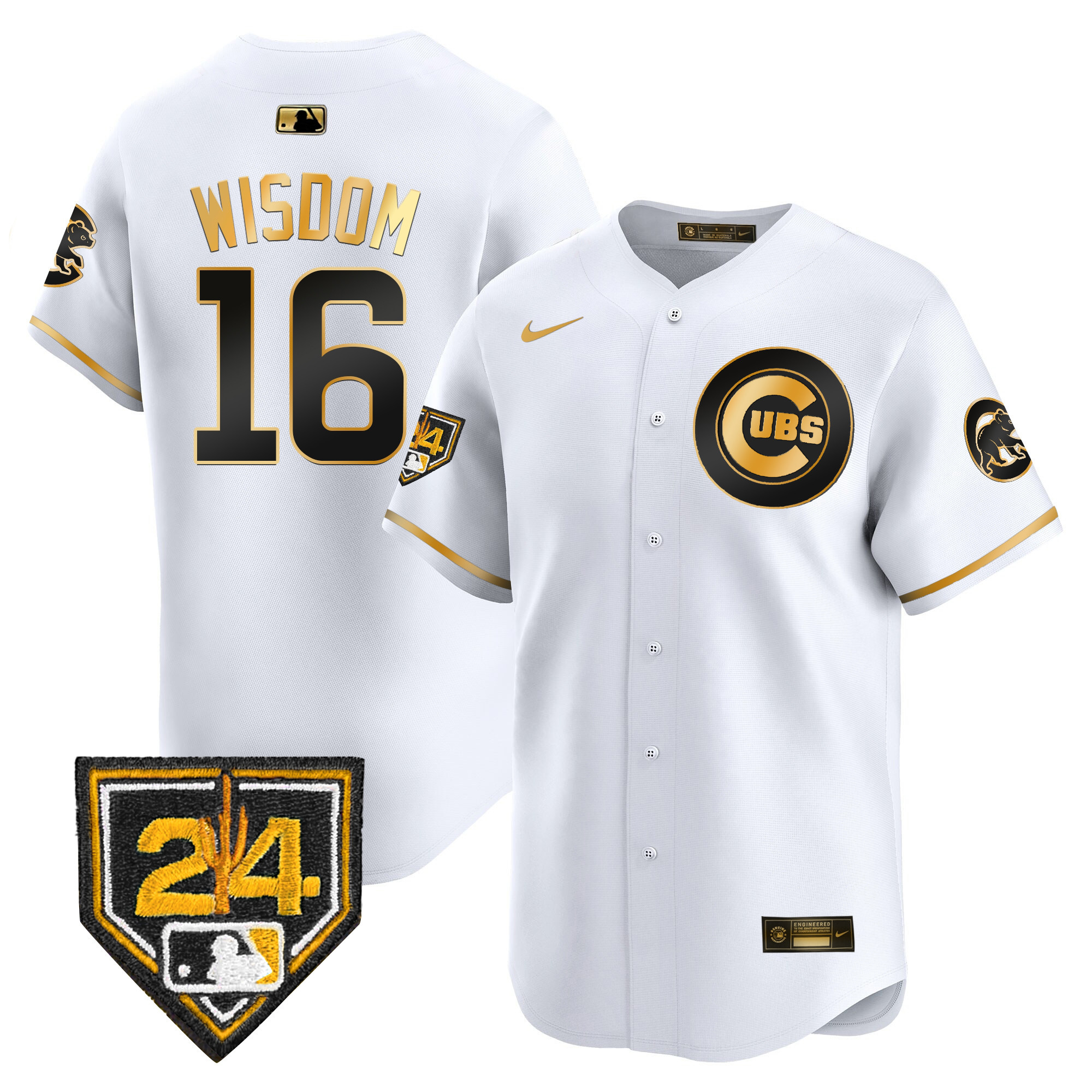 Patrick Wisdom Men's Chicago Cubs 2024 Spring Training Patch Vapor Premier Limited V2 White Gold Jersey - All Stitched