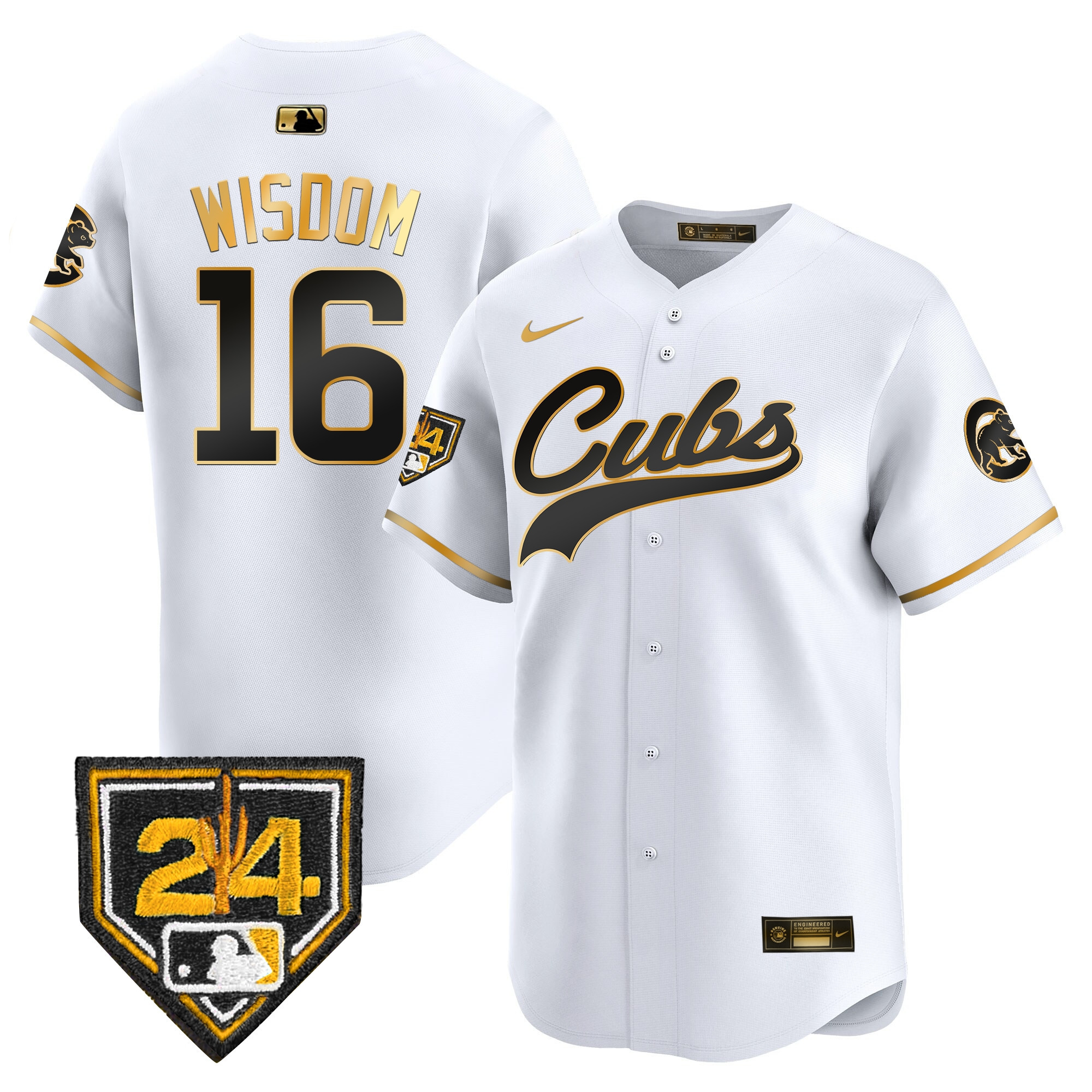 Patrick Wisdom Men's Chicago Cubs 2024 Spring Training Patch Vapor Premier Limited White Gold Jersey - All Stitched