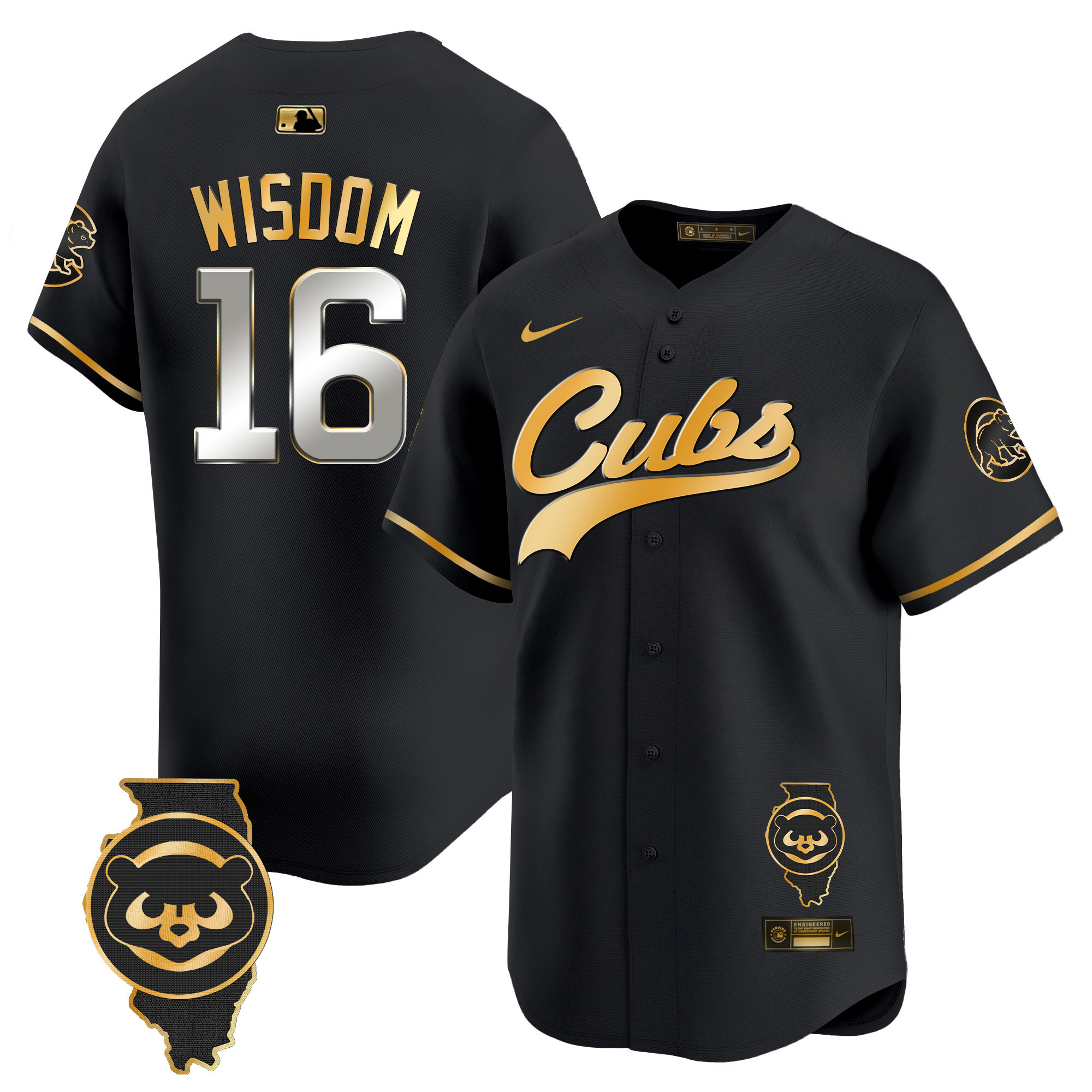 Patrick Wisdom Men's Chicago Cubs Illinois Patch Vapor Premier Limited Black Gold Jersey - All Stitched