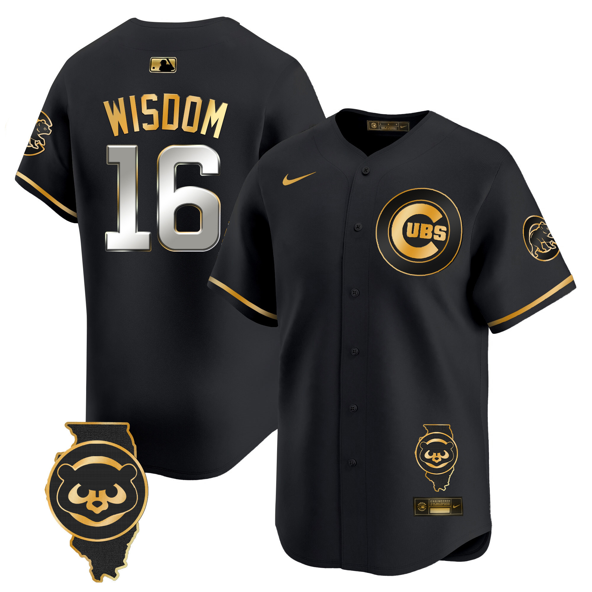 Patrick Wisdom Men's Chicago Cubs Illinois Patch Vapor Premier Limited V2 Black Gold Jersey - All Stitched