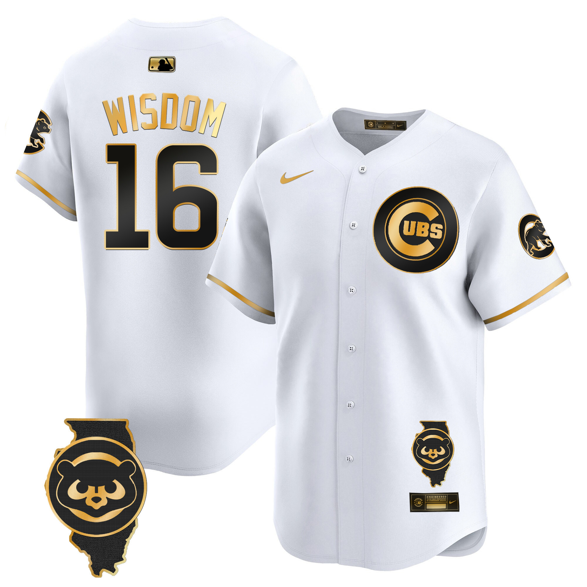Patrick Wisdom Men's Chicago Cubs Illinois Patch Vapor Premier Limited V2 White Gold Jersey - All Stitched