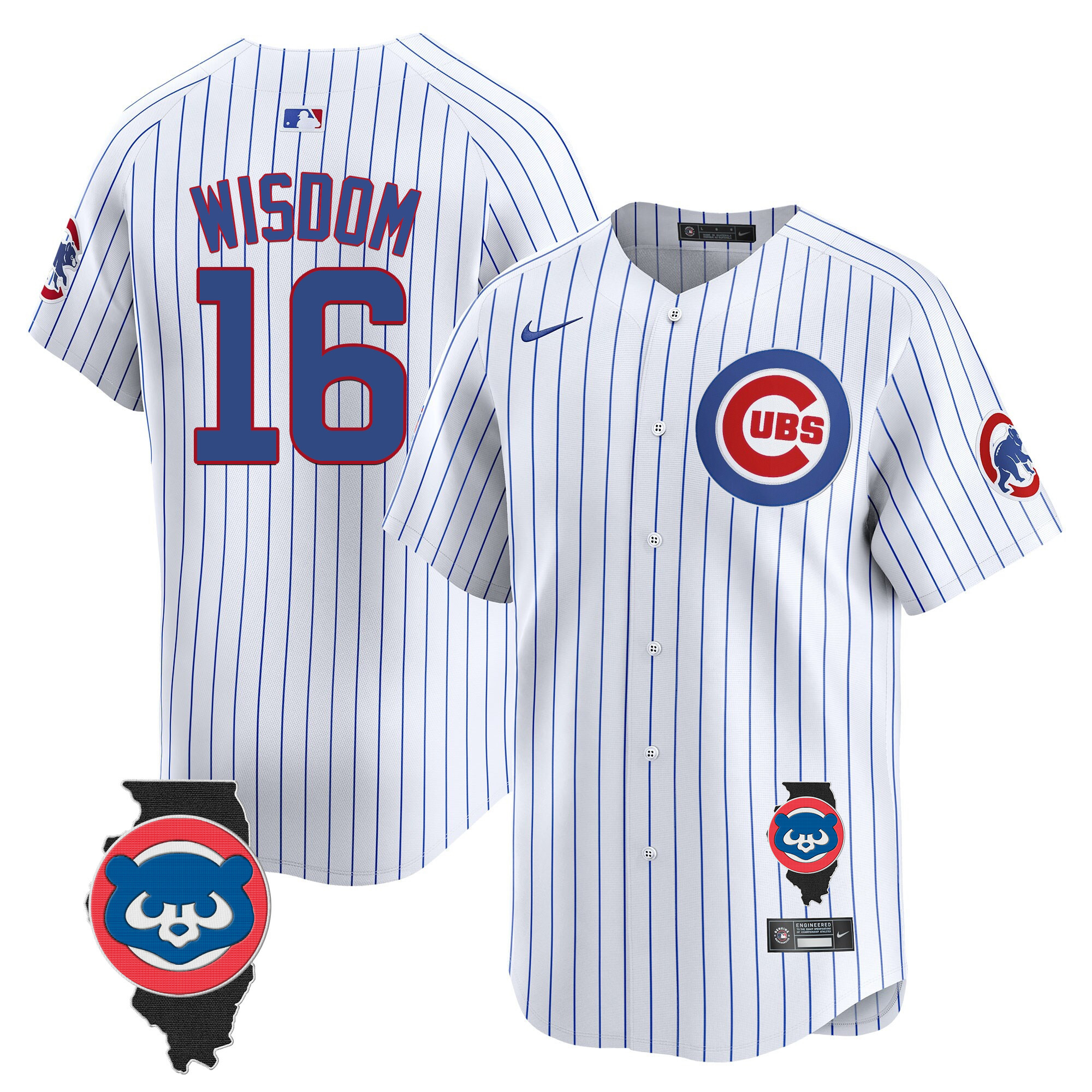 Patrick Wisdom Men's Chicago Cubs Illinois Patch Vapor Premier Limited V2 White Jersey - All Stitched