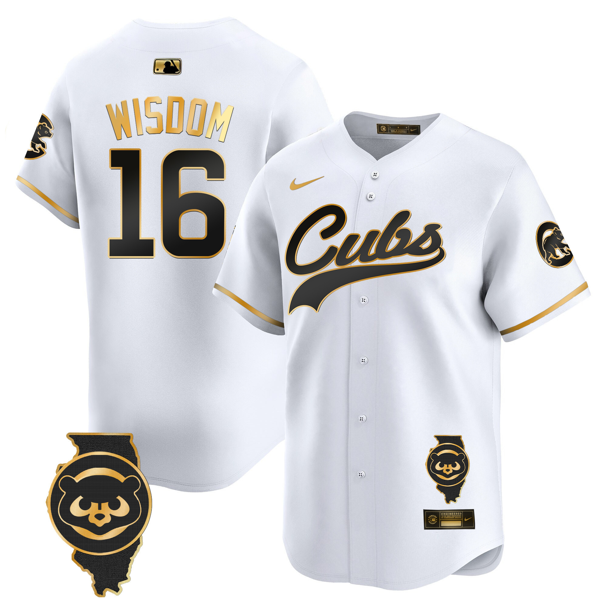 Patrick Wisdom Men's Chicago Cubs Illinois Patch Vapor Premier Limited White Gold Jersey - All Stitched