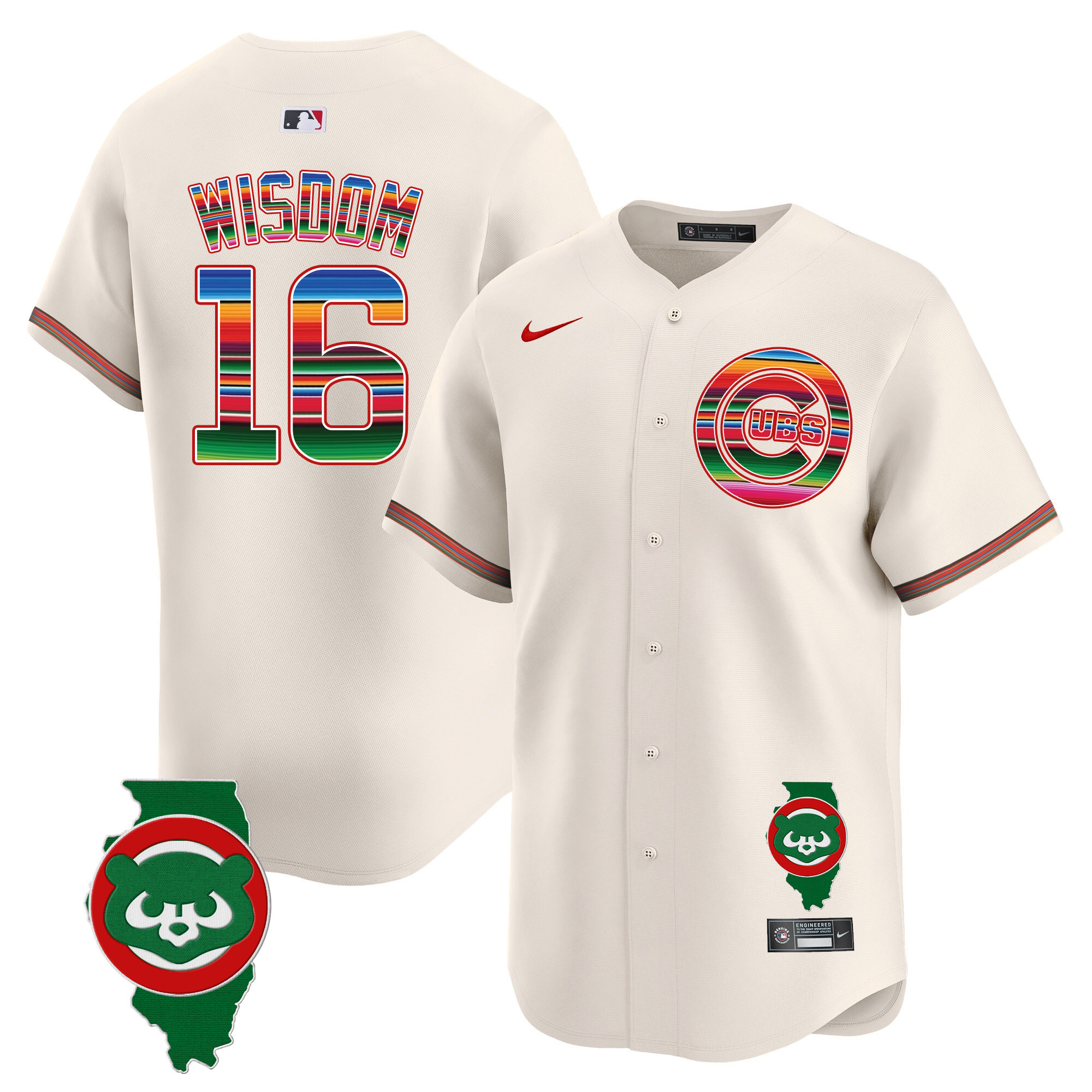 Patrick Wisdom Men's Chicago Cubs Mexico Illinois Patch Vapor Premier Limited Cream Jersey - All Stitched