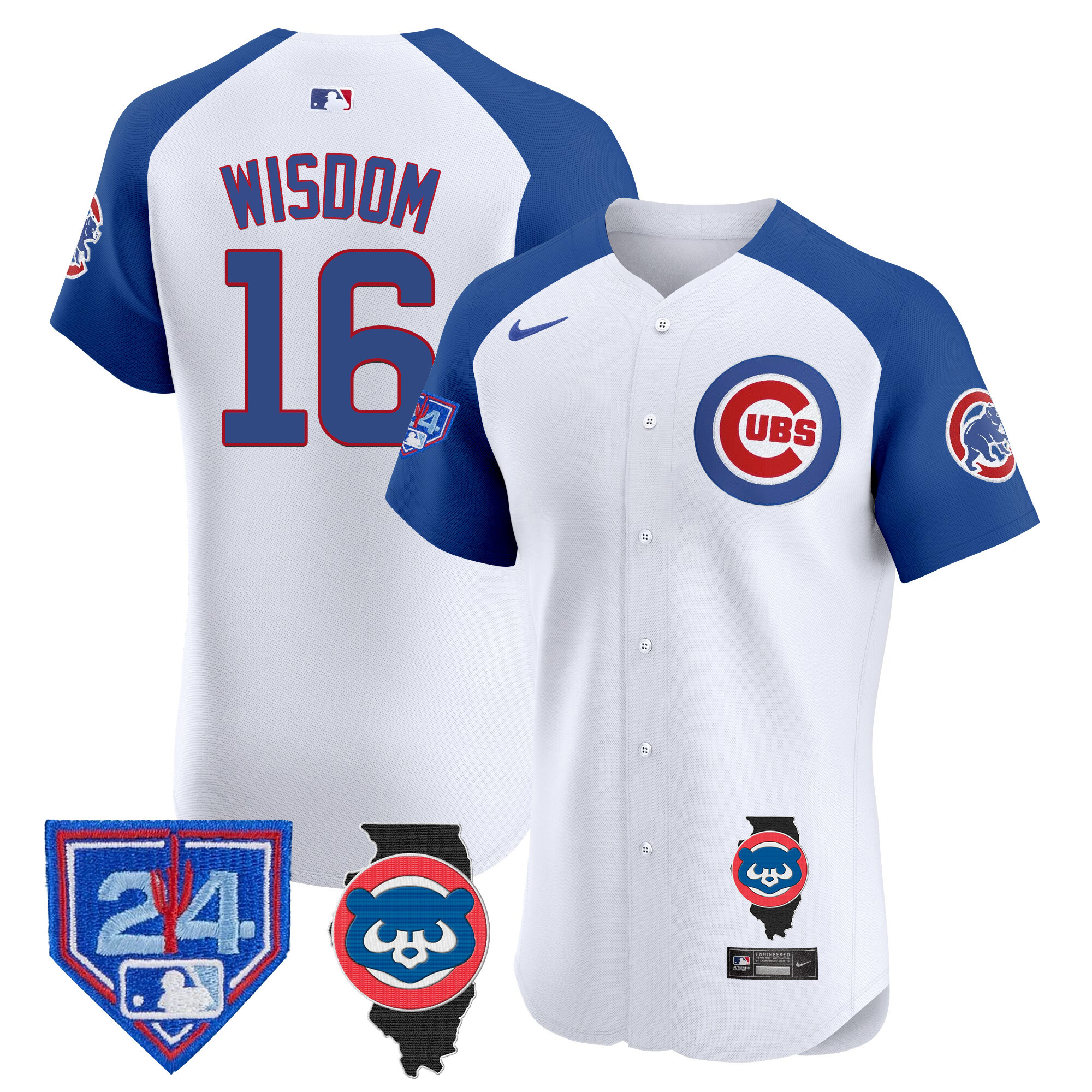 Patrick Wisdom Men's Chicago Cubs Spring Training & Illinois Patch Vapor Premier Elite White Alternate Jersey - All Stitched
