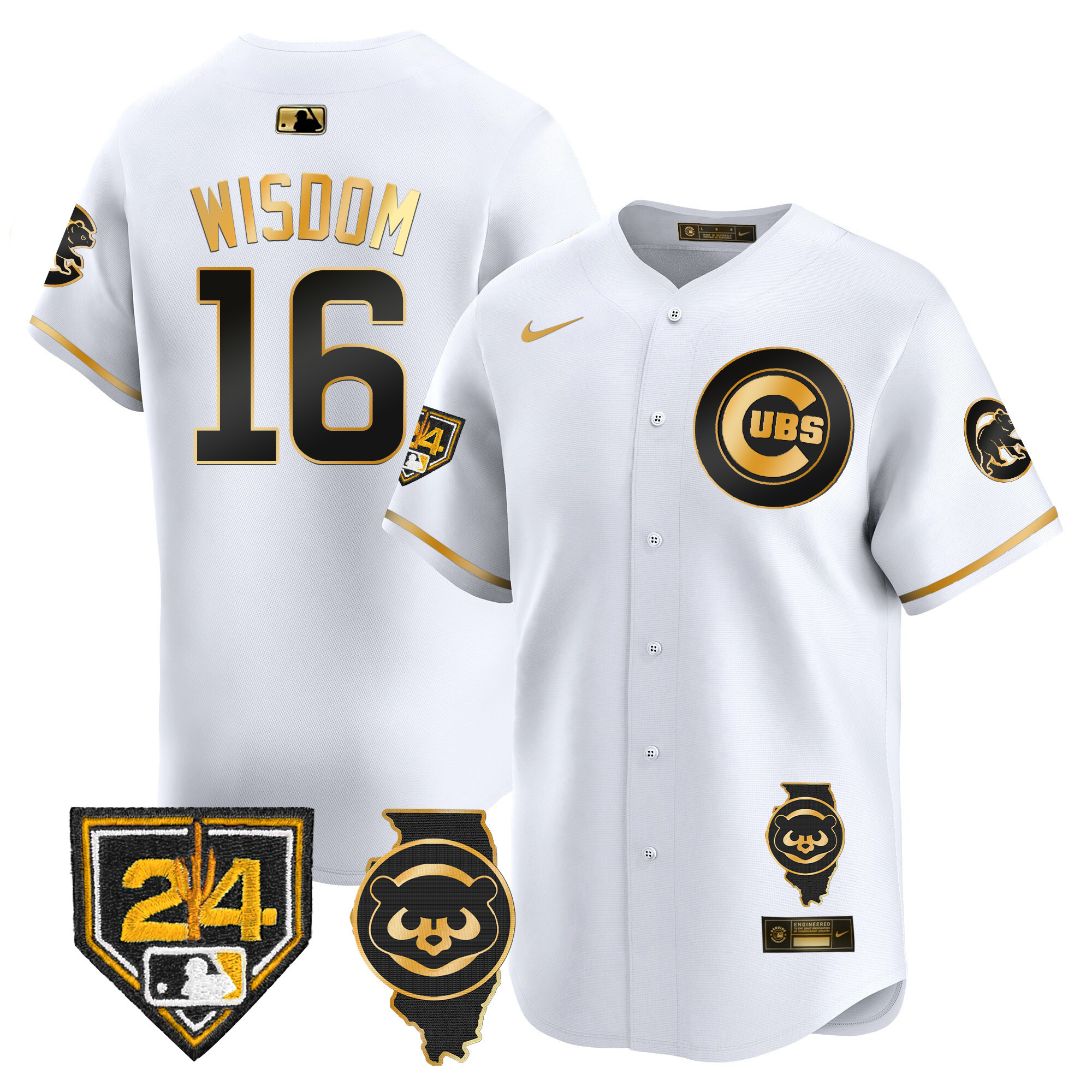 Patrick Wisdom Men's Chicago Cubs Spring Training & Illinois Patch Vapor Premier Limited White Gold Jersey - All Stitched