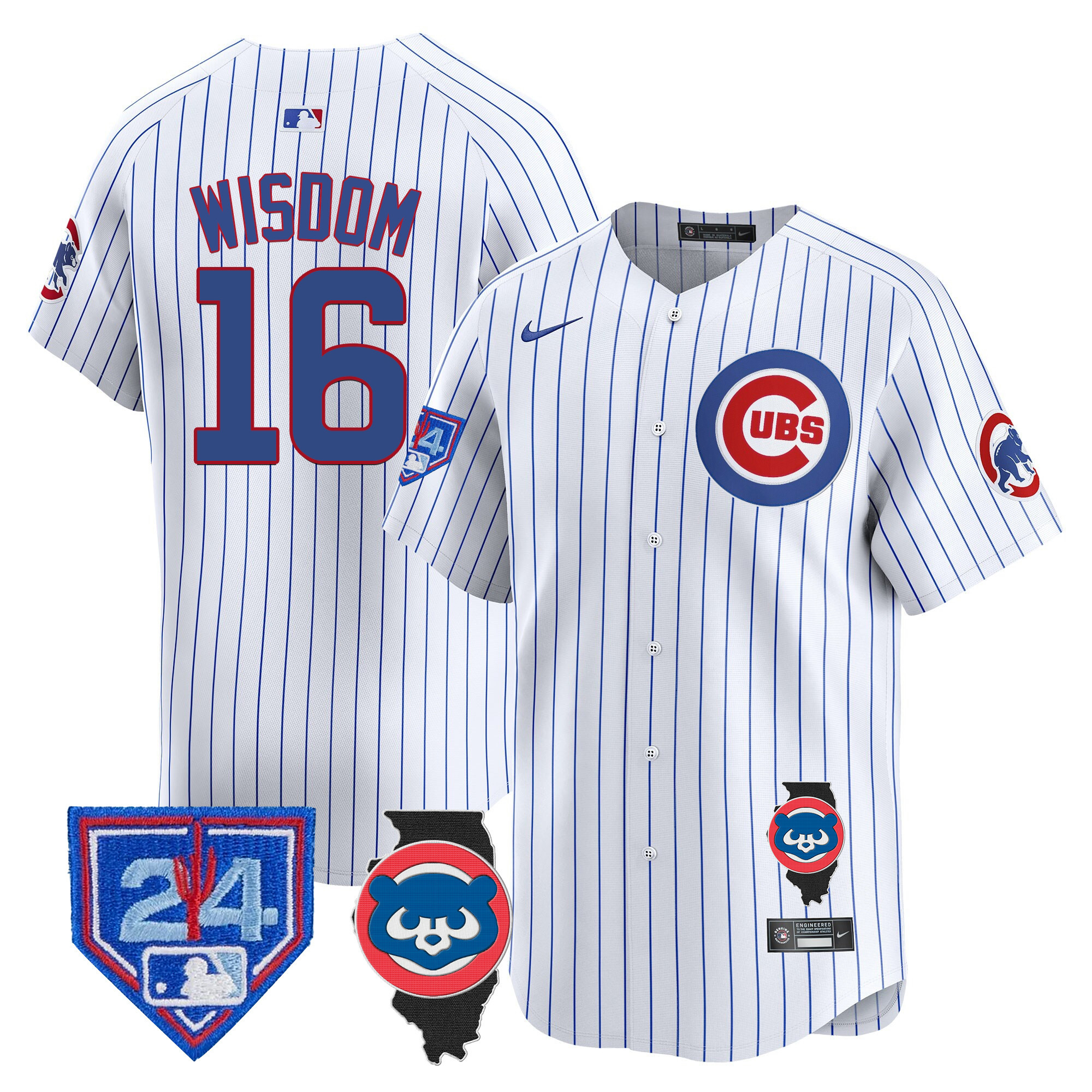 Patrick Wisdom Men's Chicago Cubs Spring Training & Illinois Patch Vapor Premier Limited White Jersey - All Stitched