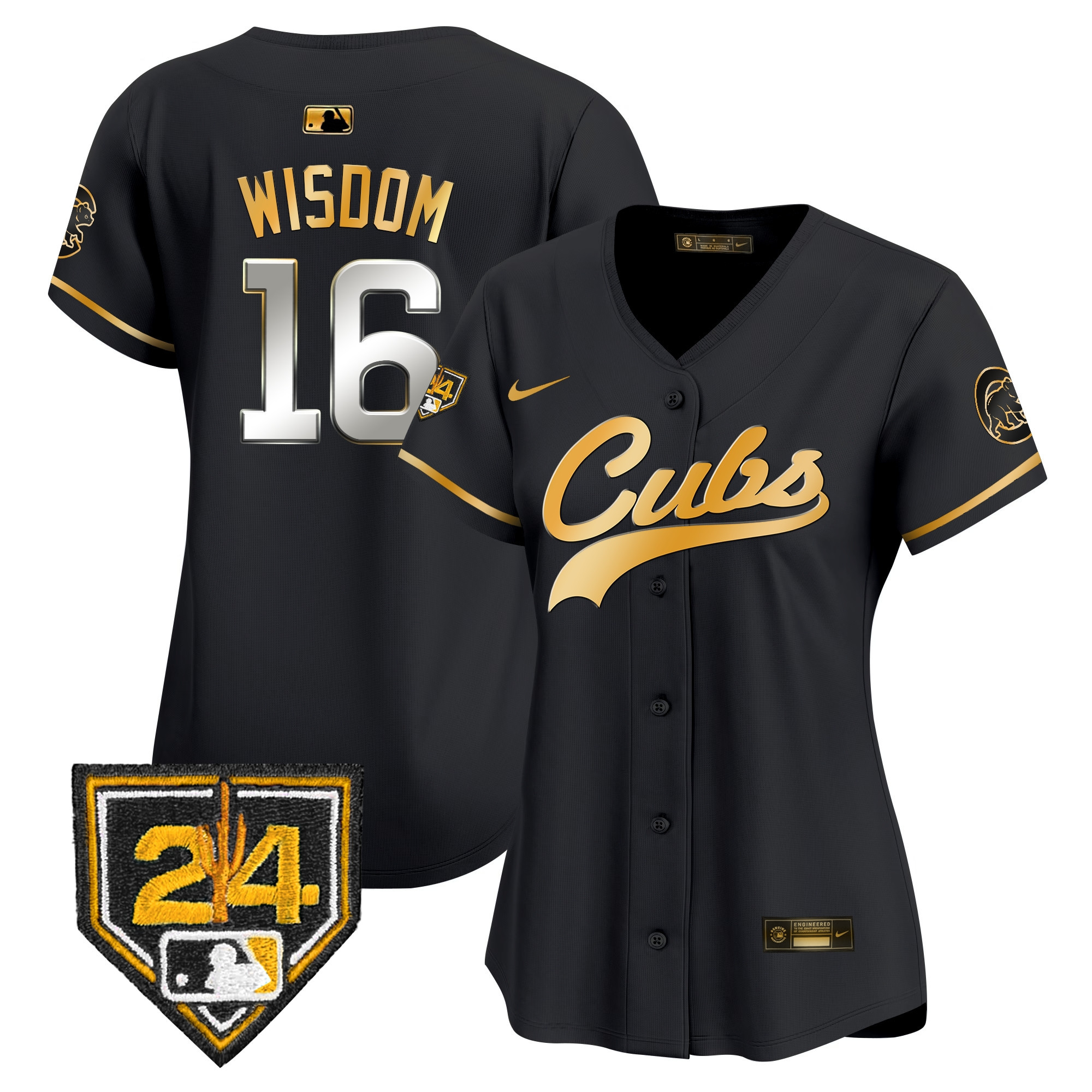 Patrick Wisdom Women's Chicago Cubs 2024 Spring Training Patch Vapor Premier Limited Black Gold Jersey - All Stitched