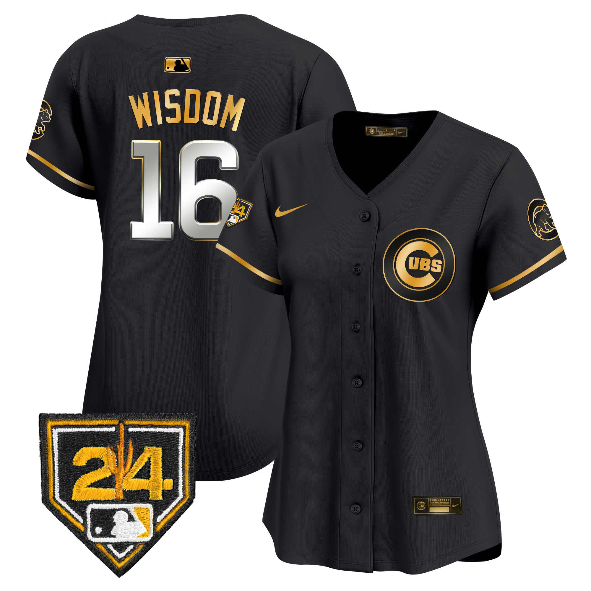 Patrick Wisdom Women's Chicago Cubs 2024 Spring Training Patch Vapor Premier Limited V2 Black Gold Jersey - All Stitched