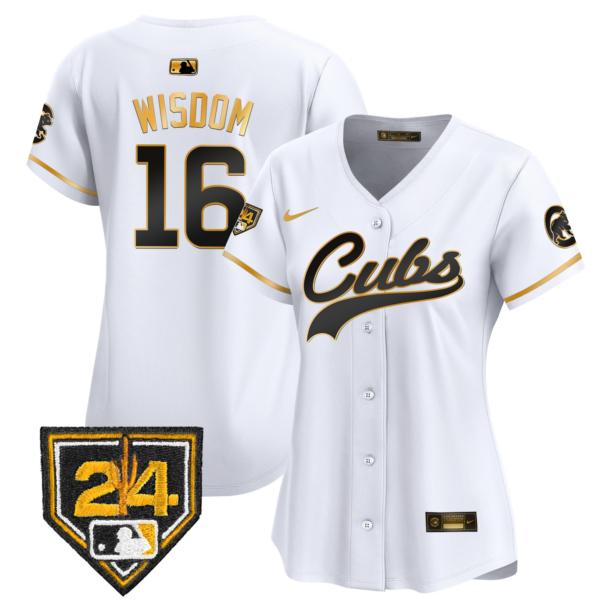 Patrick Wisdom Women's Chicago Cubs 2024 Spring Training Patch Vapor Premier Limited White Gold Jersey - All Stitched