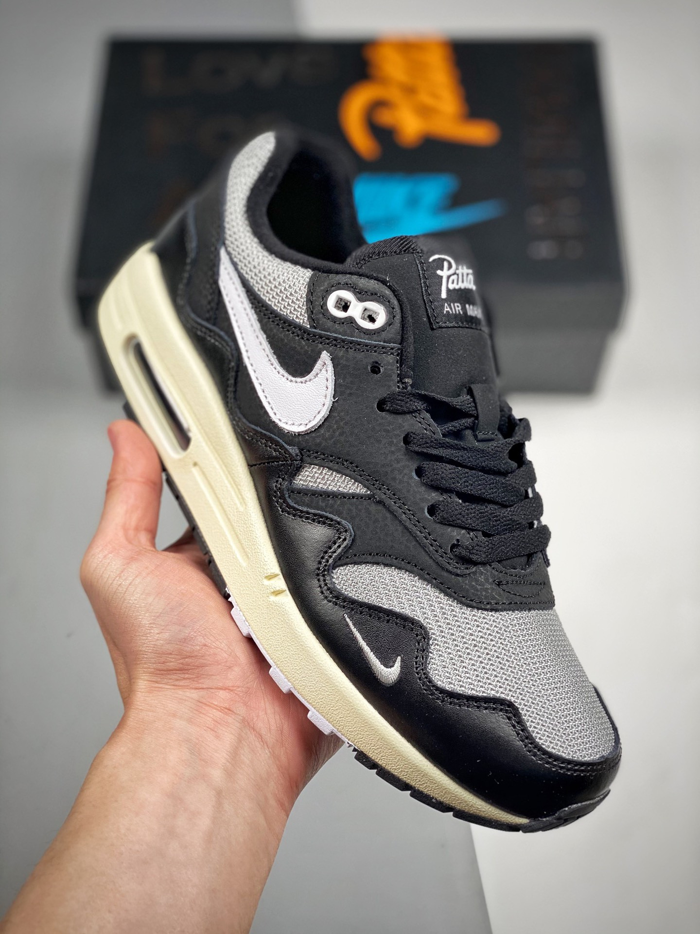 Patta X Nike Air Max 1 ‘Black’ Metallic Silver/White-Black-Coconut Milk For Sale