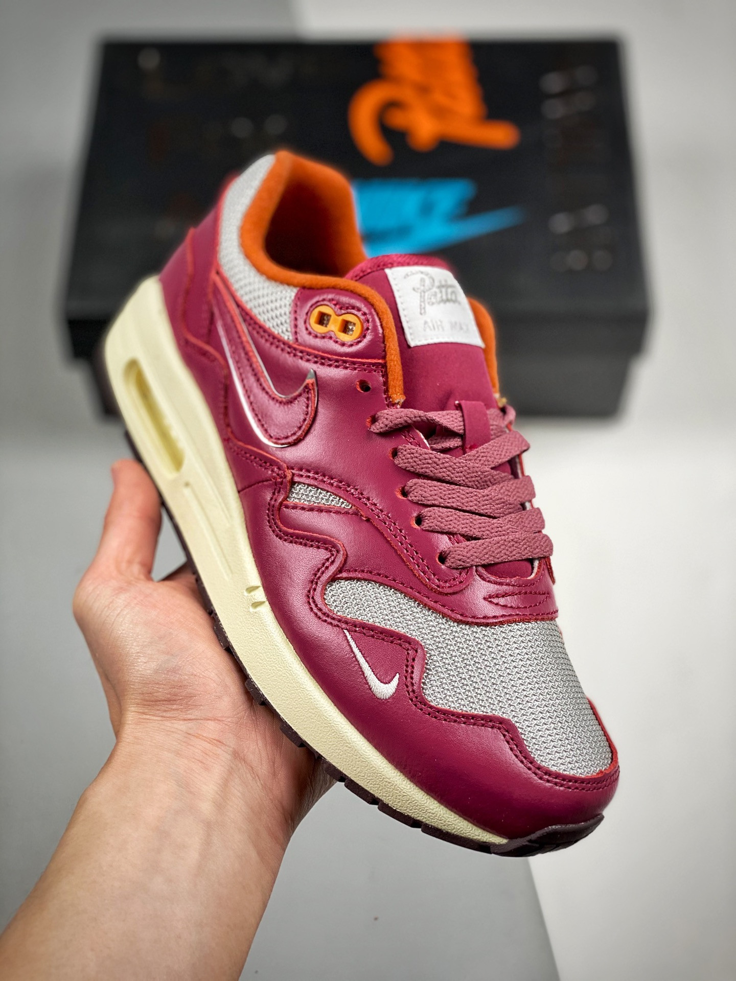 Patta x Nike Air Max 1 Metallic Silver/Night Maroon For Sale