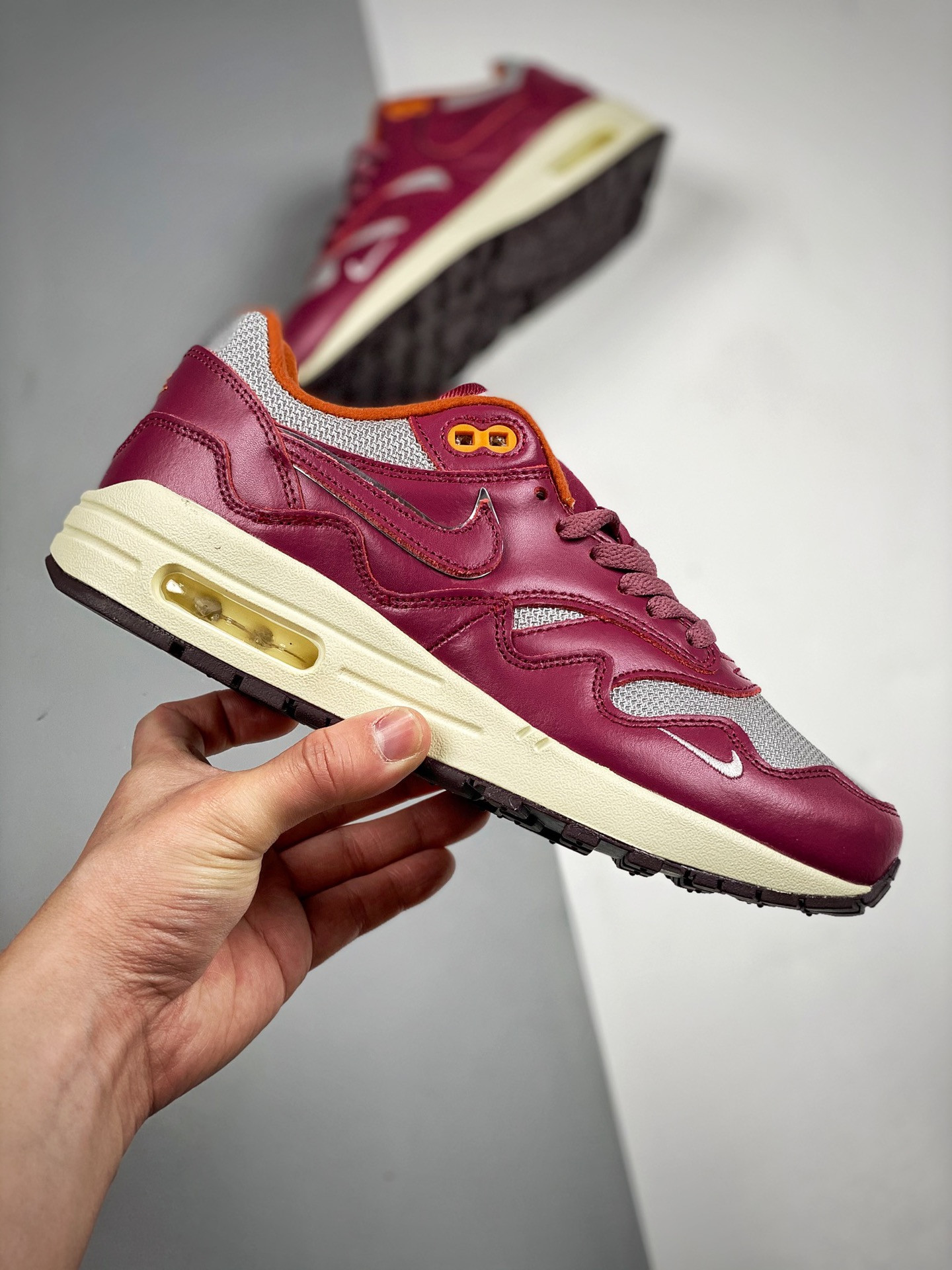 Patta x Nike Air Max 1 Metallic Silver/Night Maroon For Sale