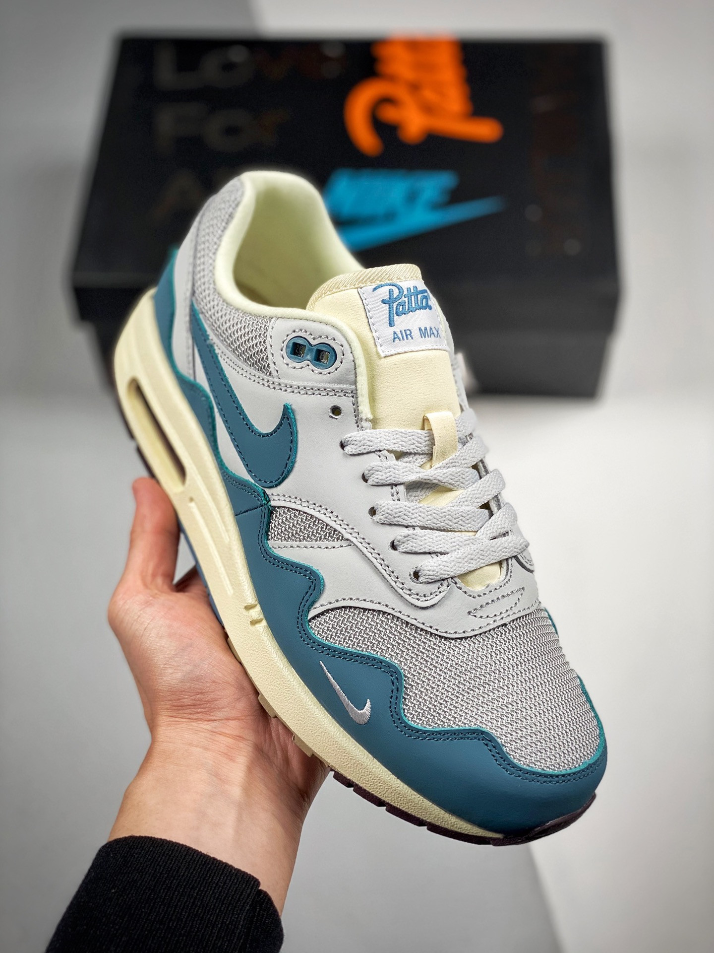 Patta x Nike Air Max 1 Metallic Silver/Noise Aqua-Pure Platinum For Sale