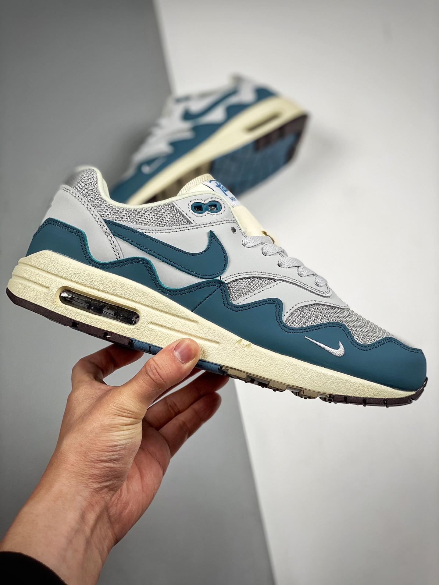 Patta x Nike Air Max 1 Metallic Silver/Noise Aqua-Pure Platinum For Sale