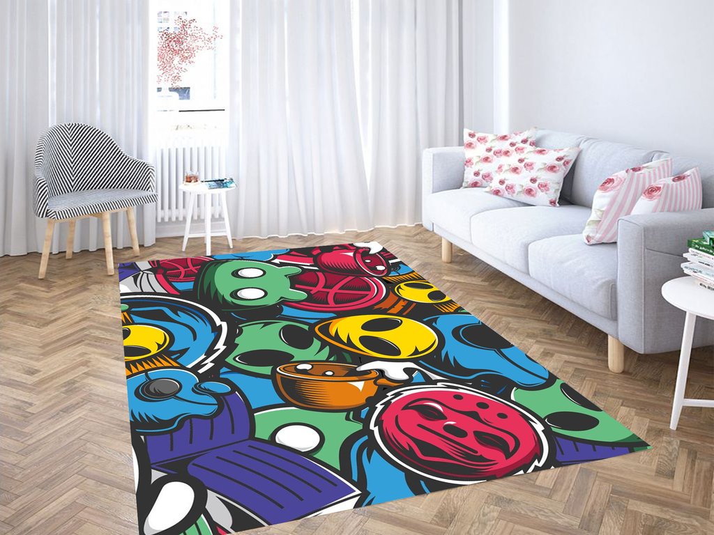 Pattern Cartoon Icon Living Room Modern Carpet Rectangle Rug