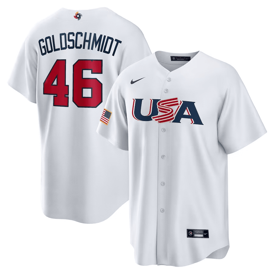 Paul Goldschmidt 46 USA Baseball 2023 World Baseball Classic Stitched Jersey – White Paul Goldschmidt 46 USA Baseball 2023 World Baseball Classic Stitched Jersey – White