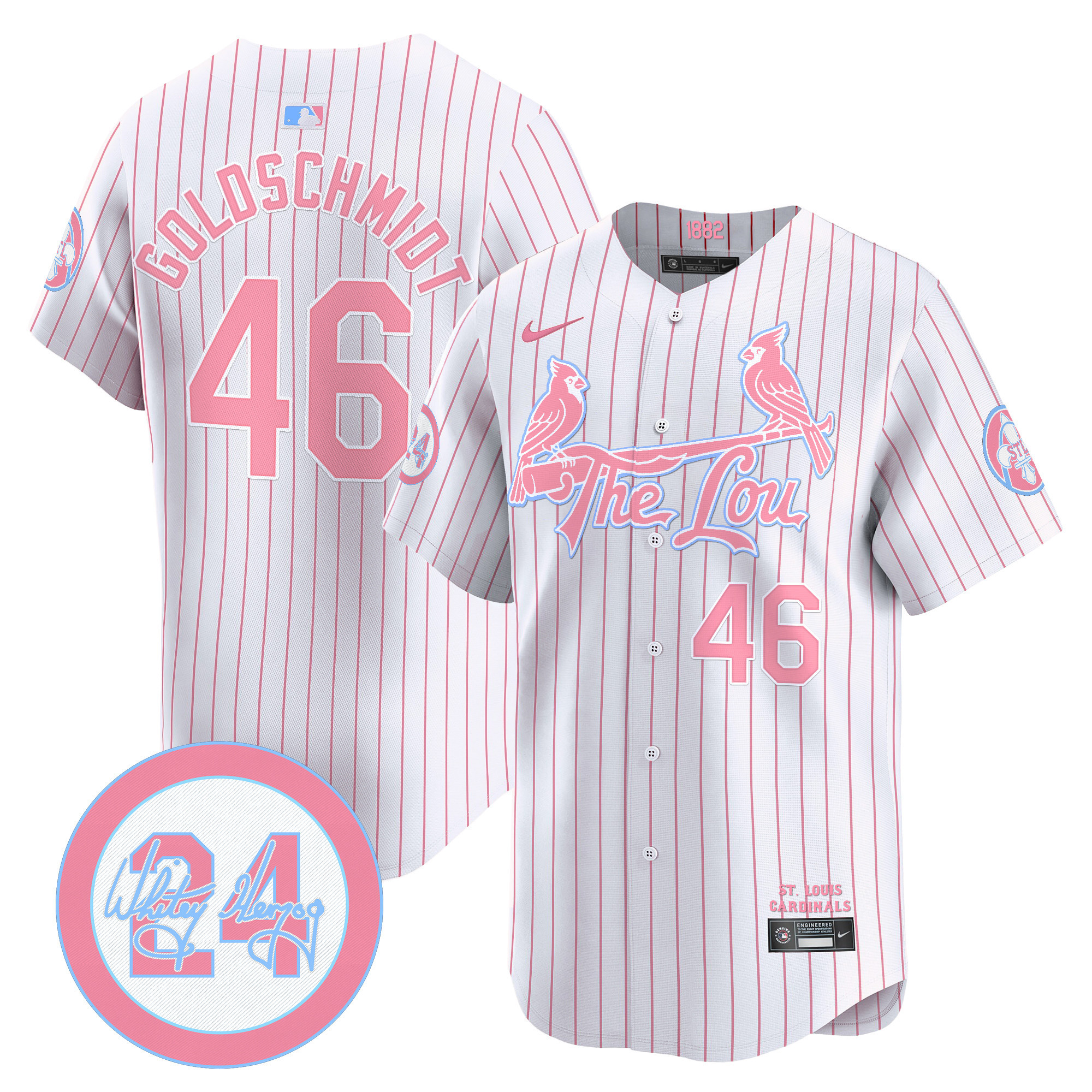 Paul GoldschmidtUnisex St. Louis Cardinals Bubblegum Pink Vapor Premier Limited Pinstripe Jersey - All Stitched