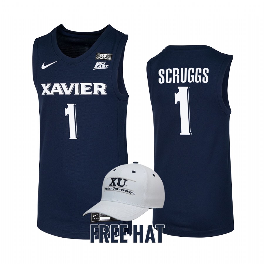 Paul Scruggs Xavier Musketeers Navy Jersey 2021-22 College Free Hat