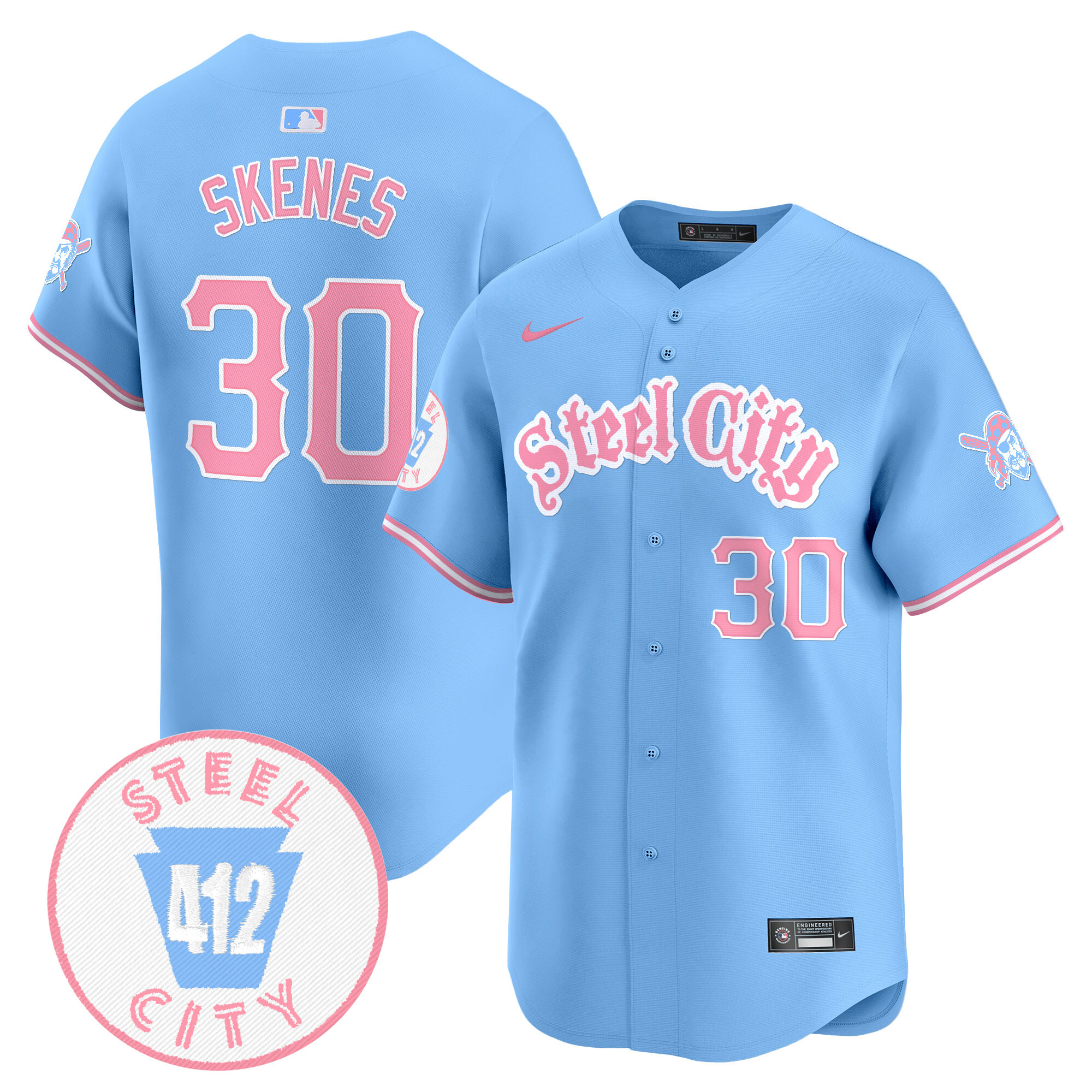 Paul SkenesUnisex Pittsburgh Pirates Bubblegum Pink Vapor Premier Limited Light Blue Jersey V2 - All Stitched