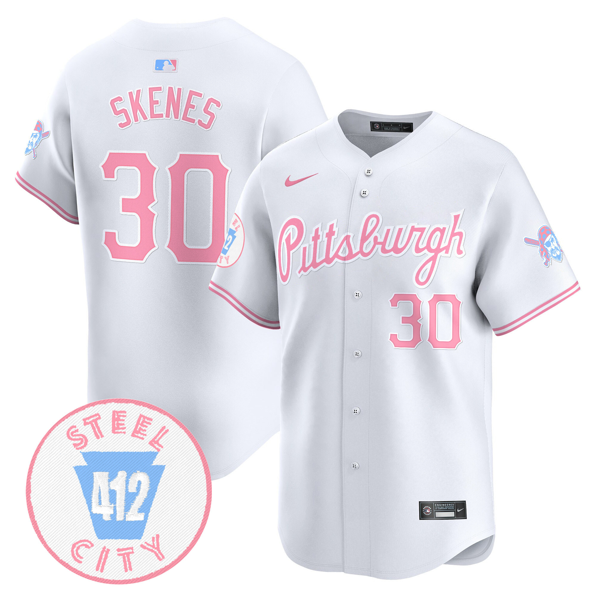 Paul SkenesUnisex Pittsburgh Pirates Bubblegum Pink Vapor Premier Limited White Jersey - All Stitched