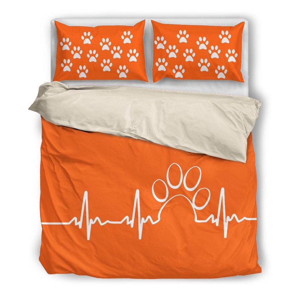 Paw Heartbeat Duv Orange 3D Customized Duvet Cover Bedding Set