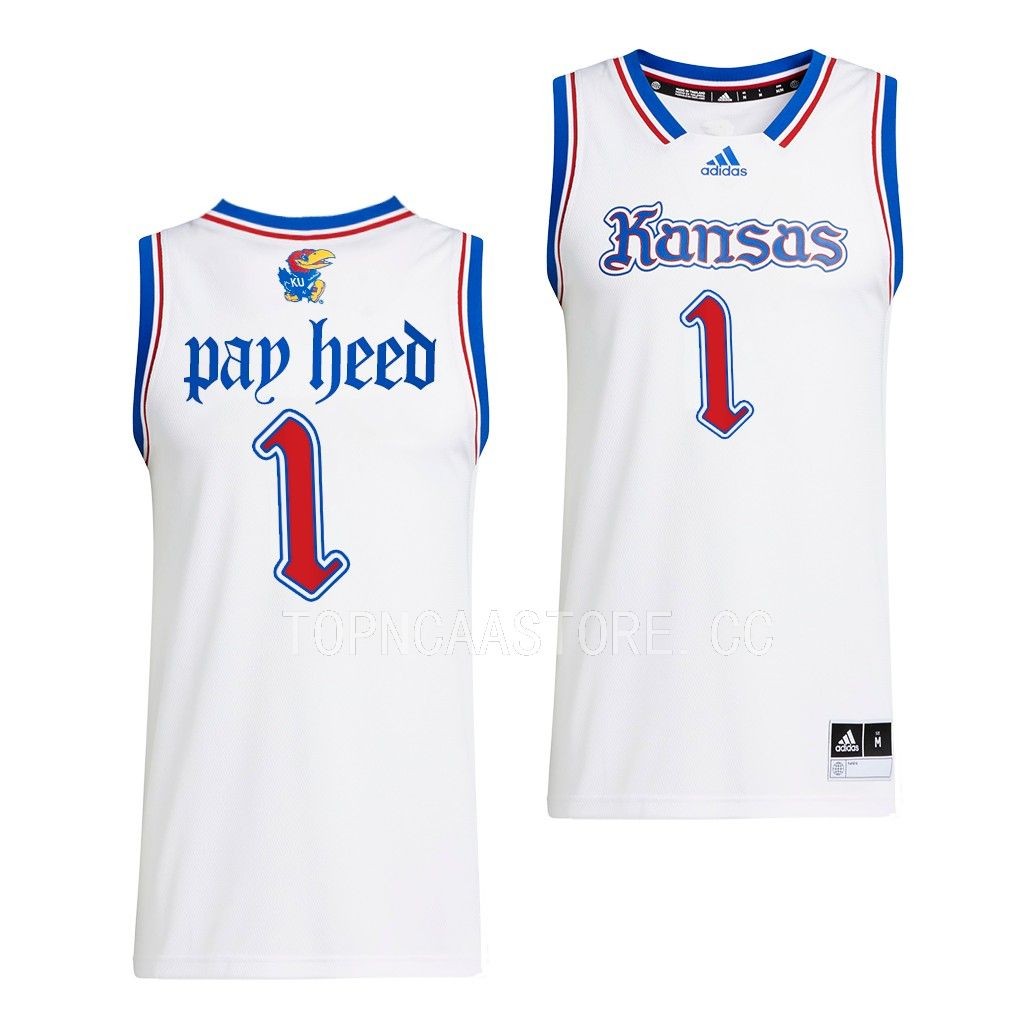 Pay Heed Kansas Jayhawks #1 White Swingman Jersey 2022-23