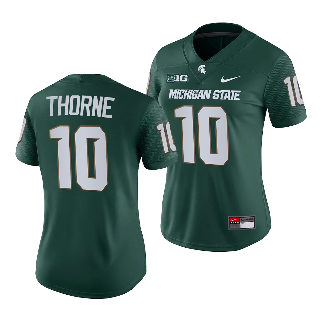 Payton Thorne Michigan State Spartans 2021-22 College Jersey Women Green #10 Game Female Uniform