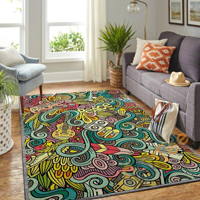 Peace Messy But Gorgeous Pattern Hippie Soft Livingroom Carpet Highlight For Home Beautiful Rectangle Rug
